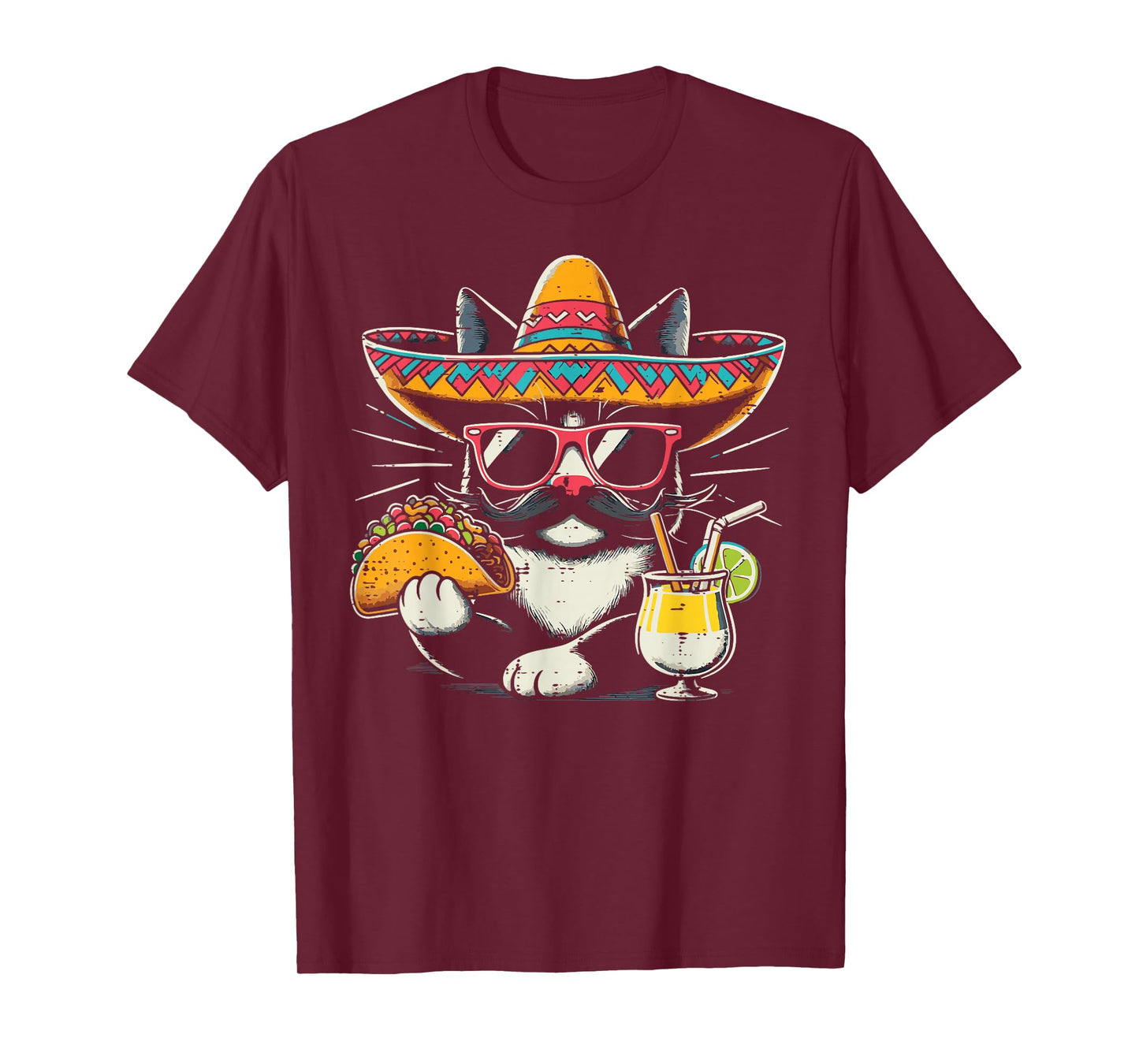 Mexican Tuxedo Cat Taco Sombrero Funny Mexico Women Men Kids T-Shirt