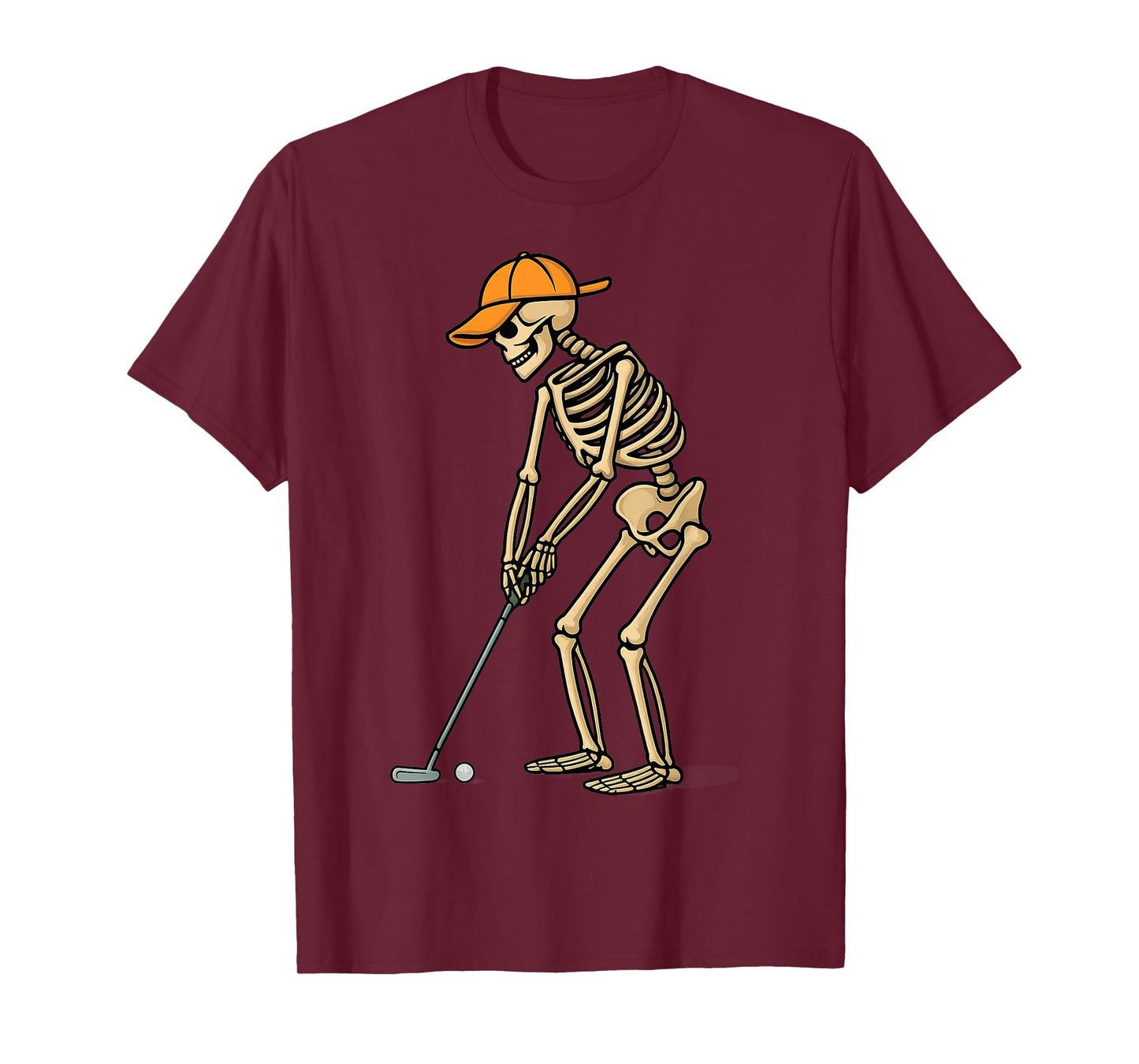 Halloween Skeleton Dad Golfer Putting - Funny Golf Dad Tee T-Shirt