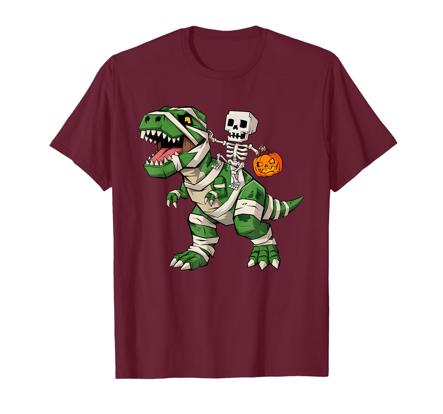Skeleton Riding Mummy Dinosaur T Rex Kids Boys Men Halloween T-Shirt