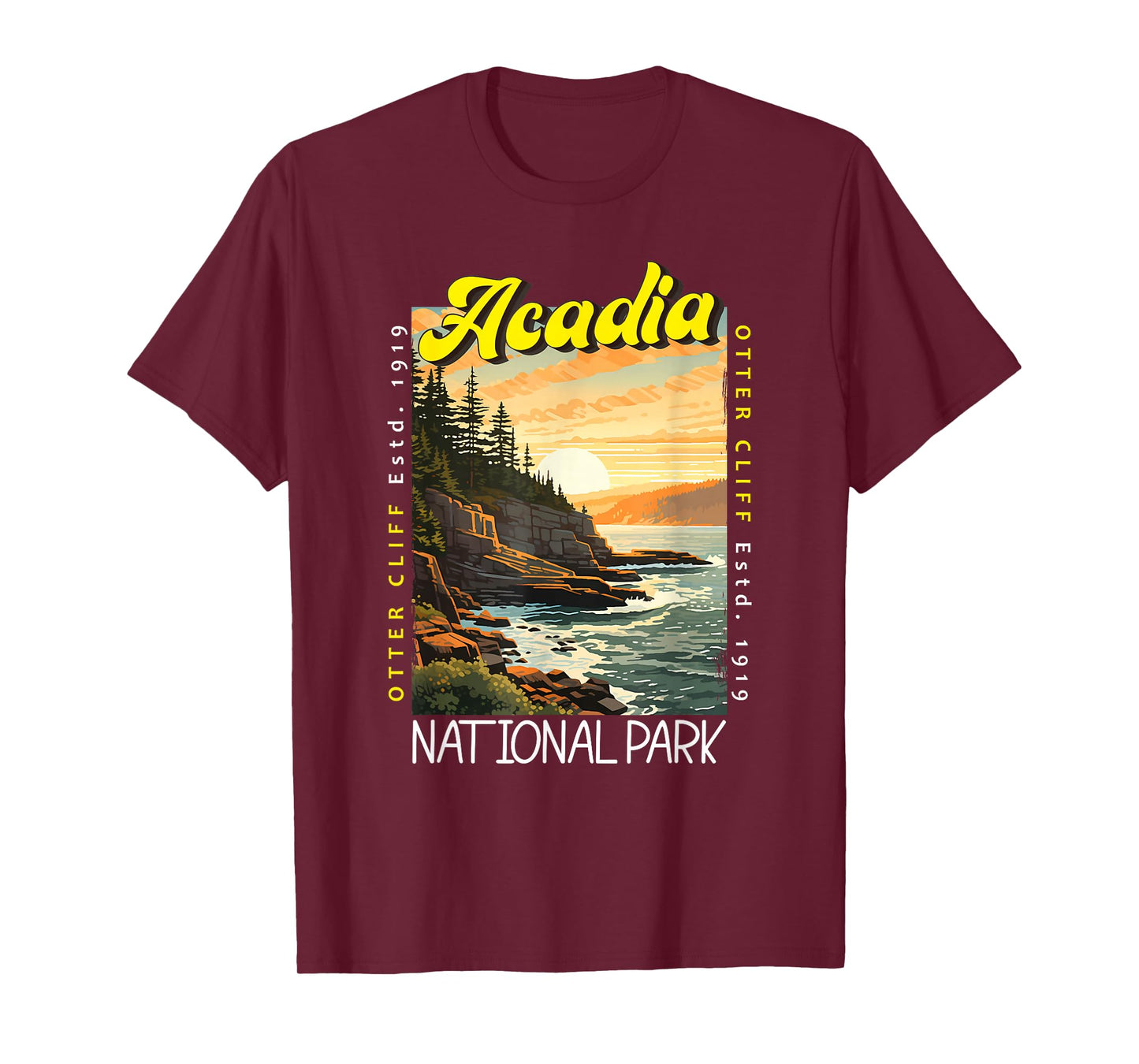 Acadia National Park Otter Cliff Maine Distressed Vintage T-Shirt
