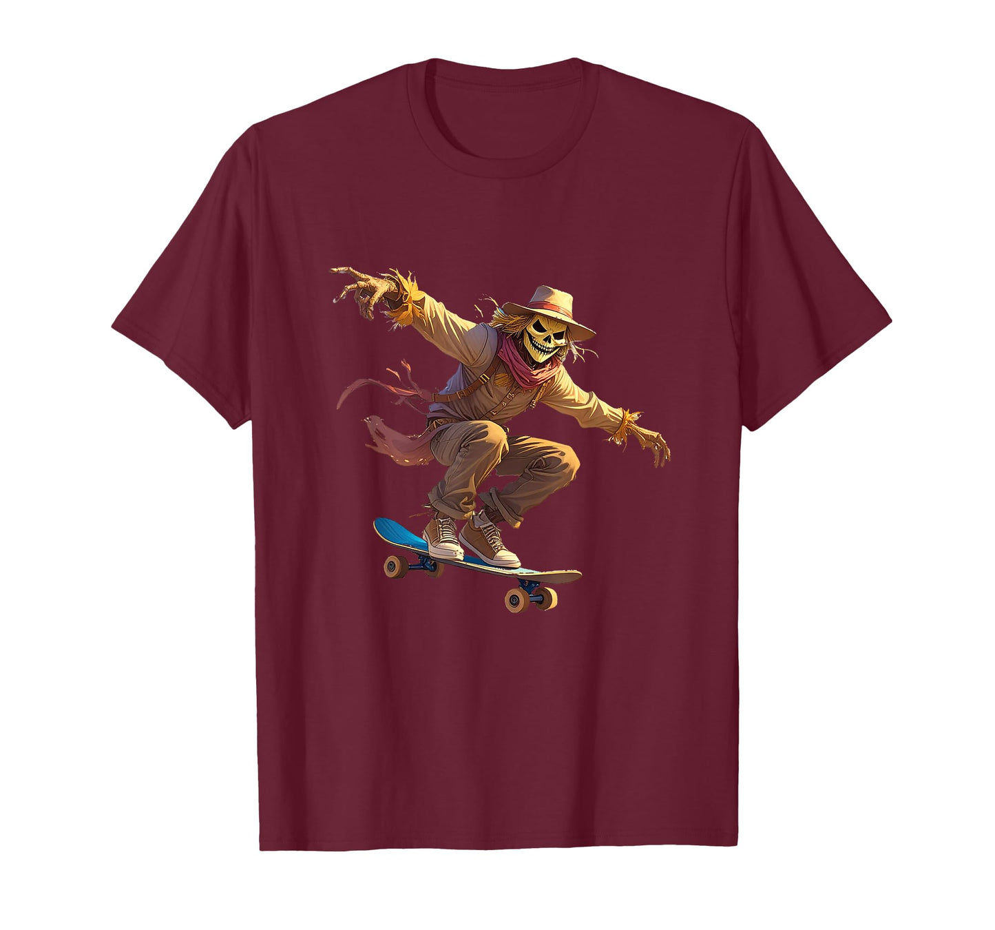 Scary Spooky Halloween Skeleton Scarecrow Skater Boy Girl T-Shirt