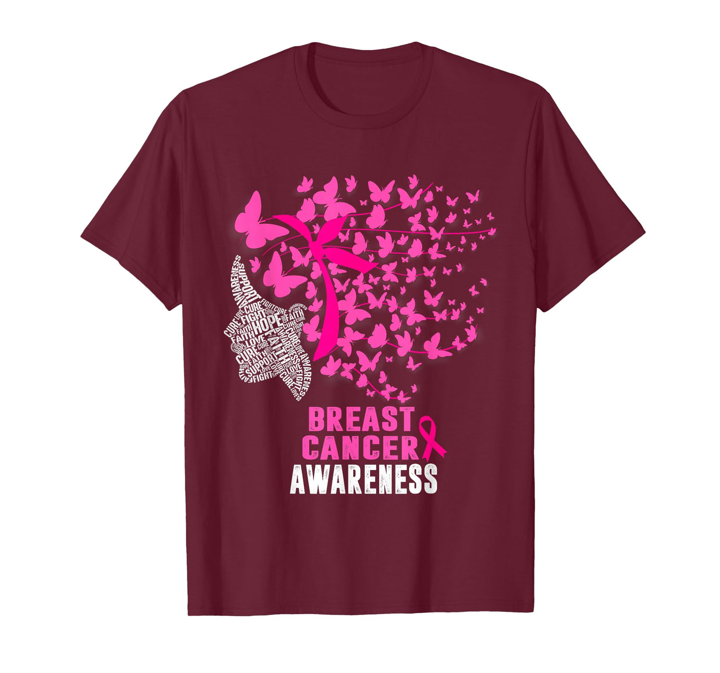 Breast Cancer Awareness Butterfly Pink Ribbon Support Womens T-Shirt