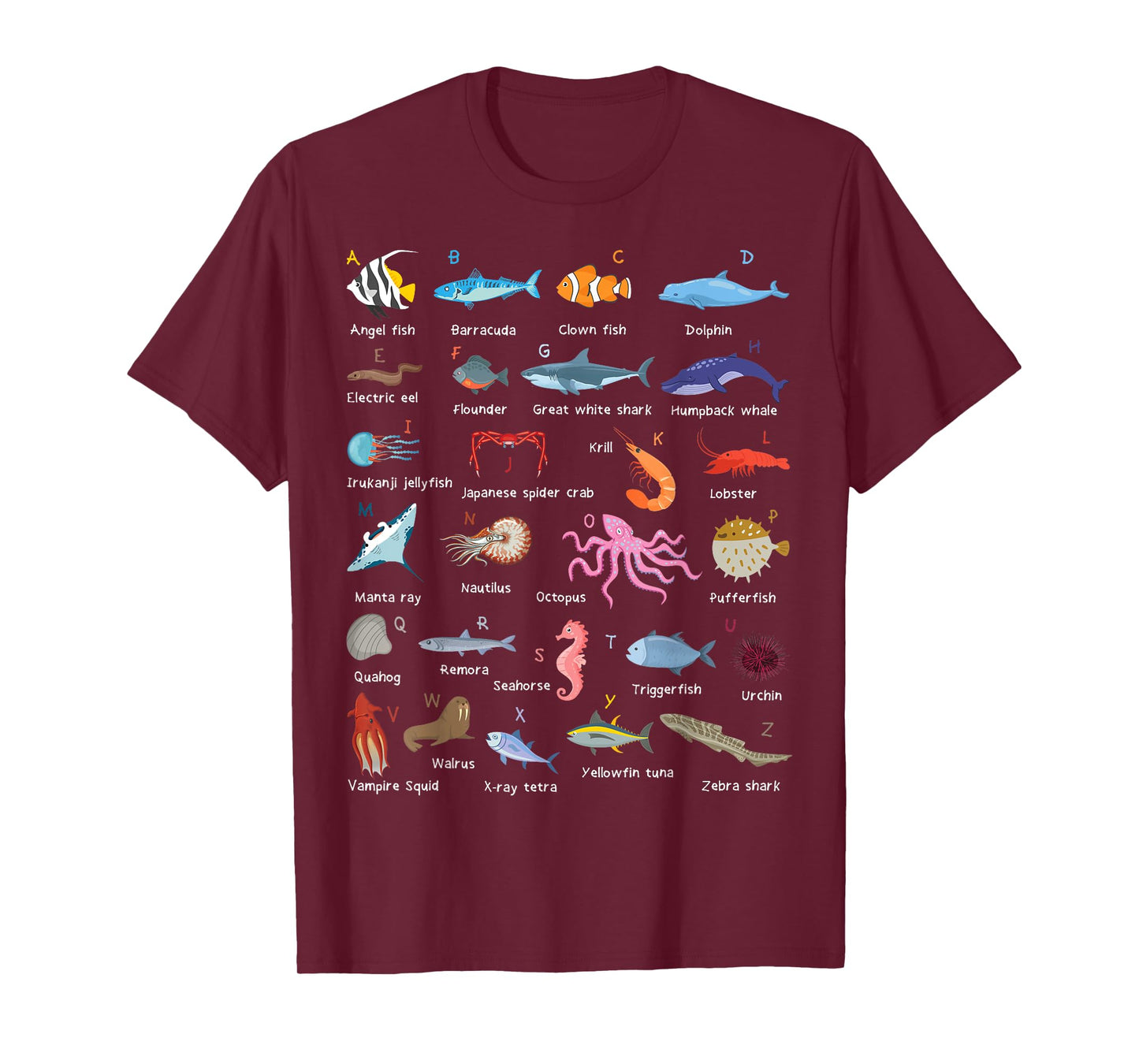 A-Z Ocean Life Exploration - Sea Creatures Alphabet T-Shirt