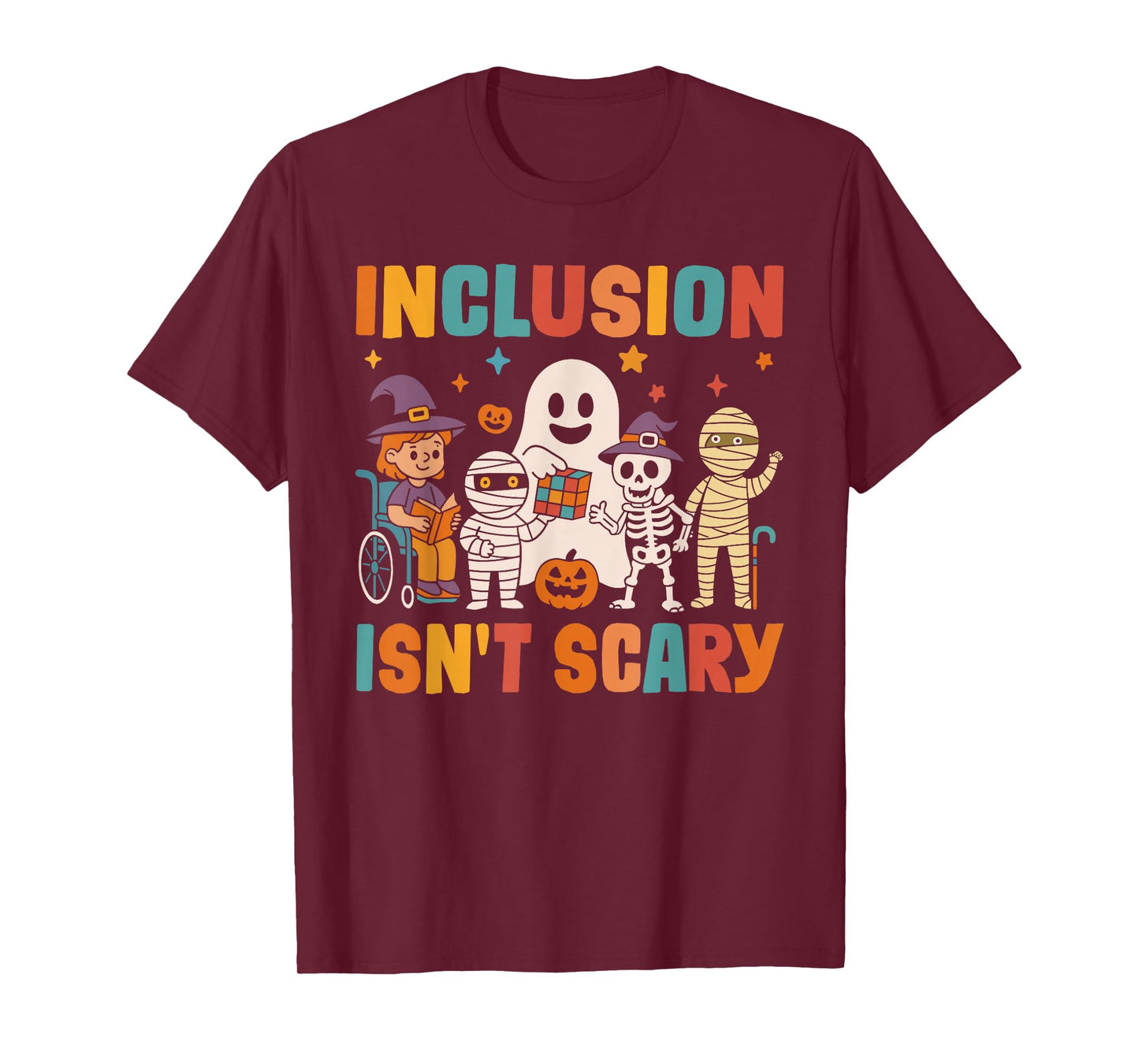 Inclusion Isn't Scary Teacher Skeleton Ghost Cute Halloween T-Shirt
