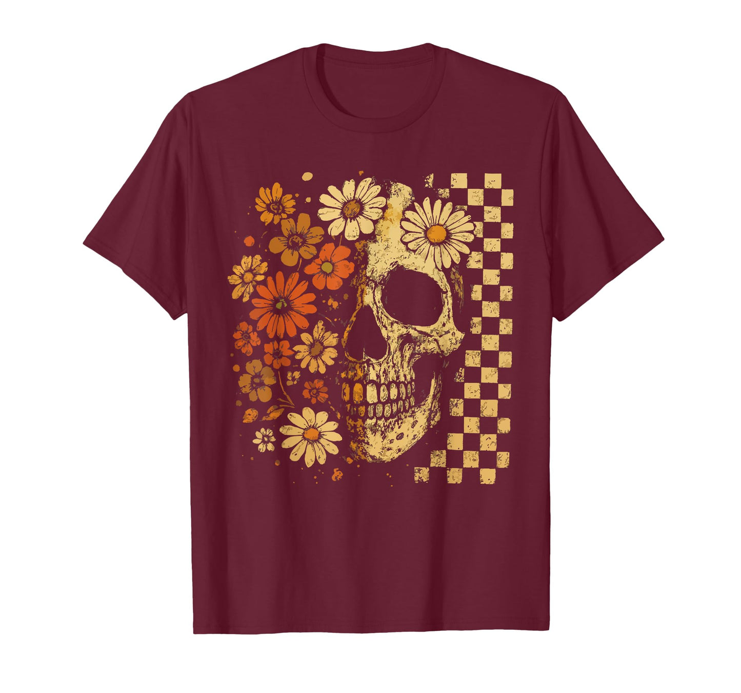 Floral Skull Grunge Retro Aesthetic Design T-Shirt