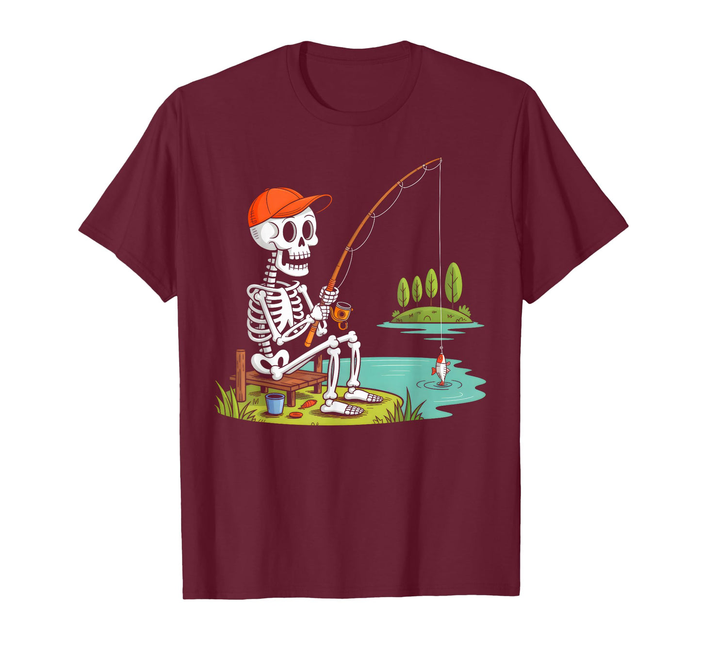 Skeleton Fishing Halloween Costume Boys Men Dad Fisherman T-Shirt