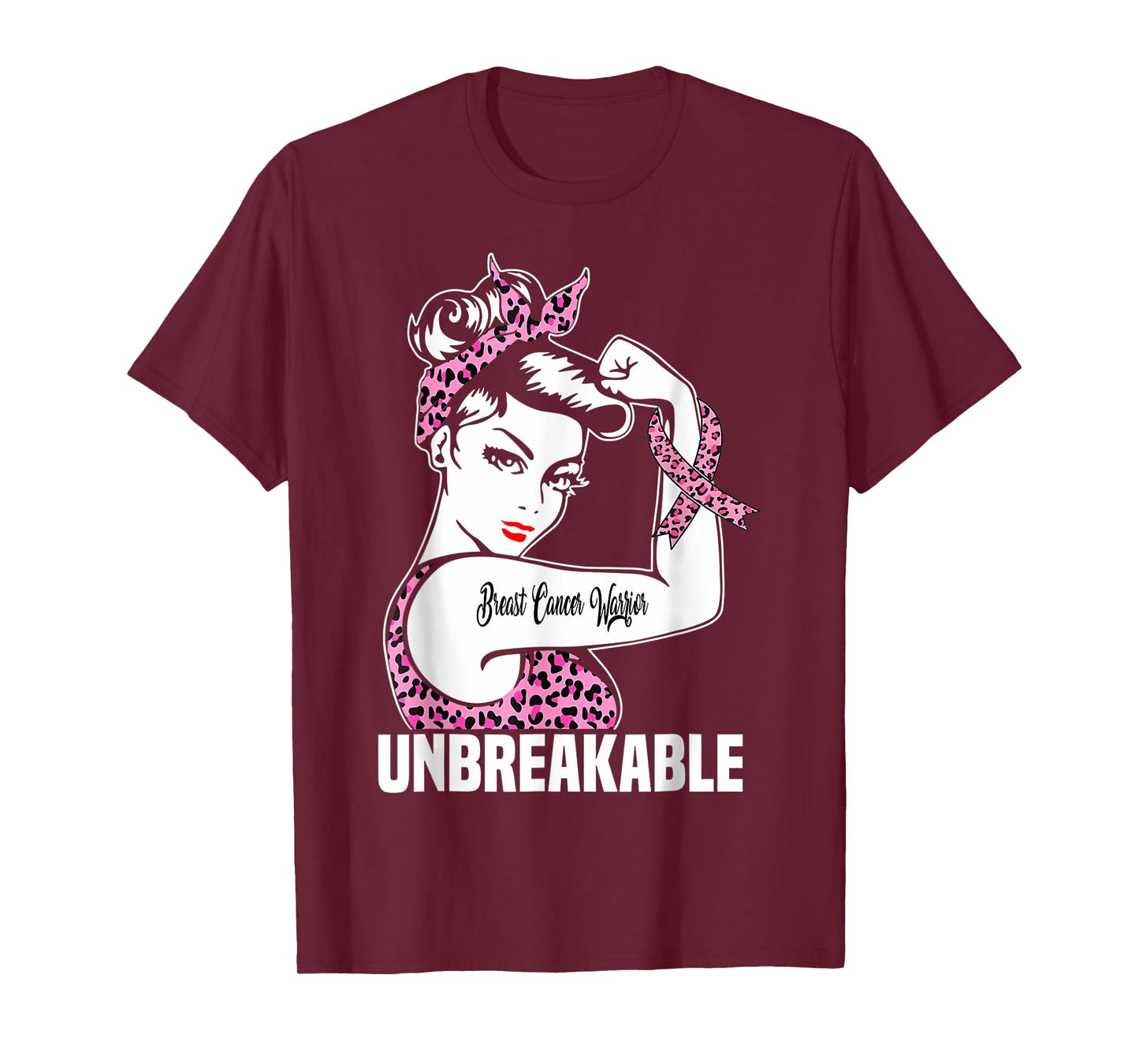 Pink Ribbon Breast Cancer Warrior Unbreakable Leopard T-Shirt