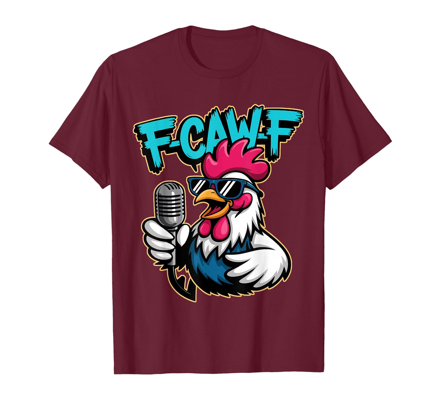 Cool Rooster Comedy F-CAW-F Microphone Cartoon T-Shirt