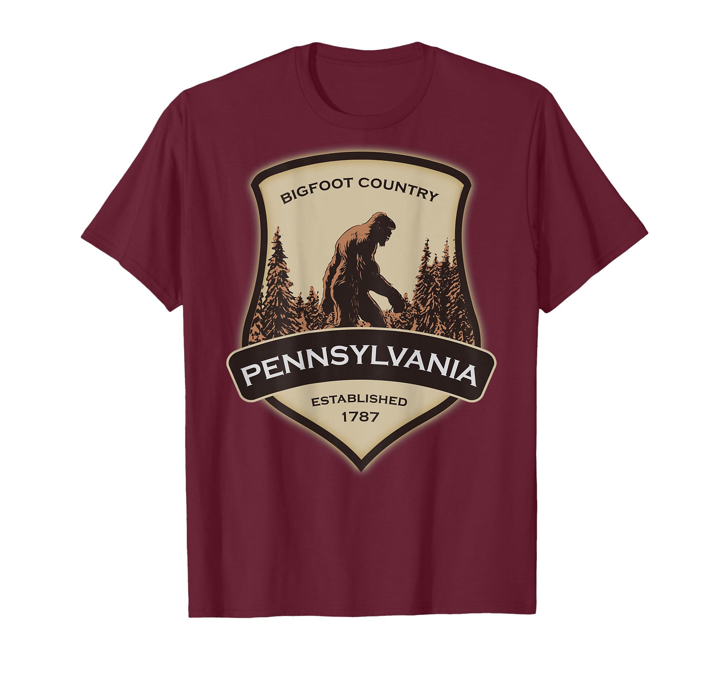 Printed On Back - Pennsylvania with a Bigfoot or Sasquatch T-Shirt