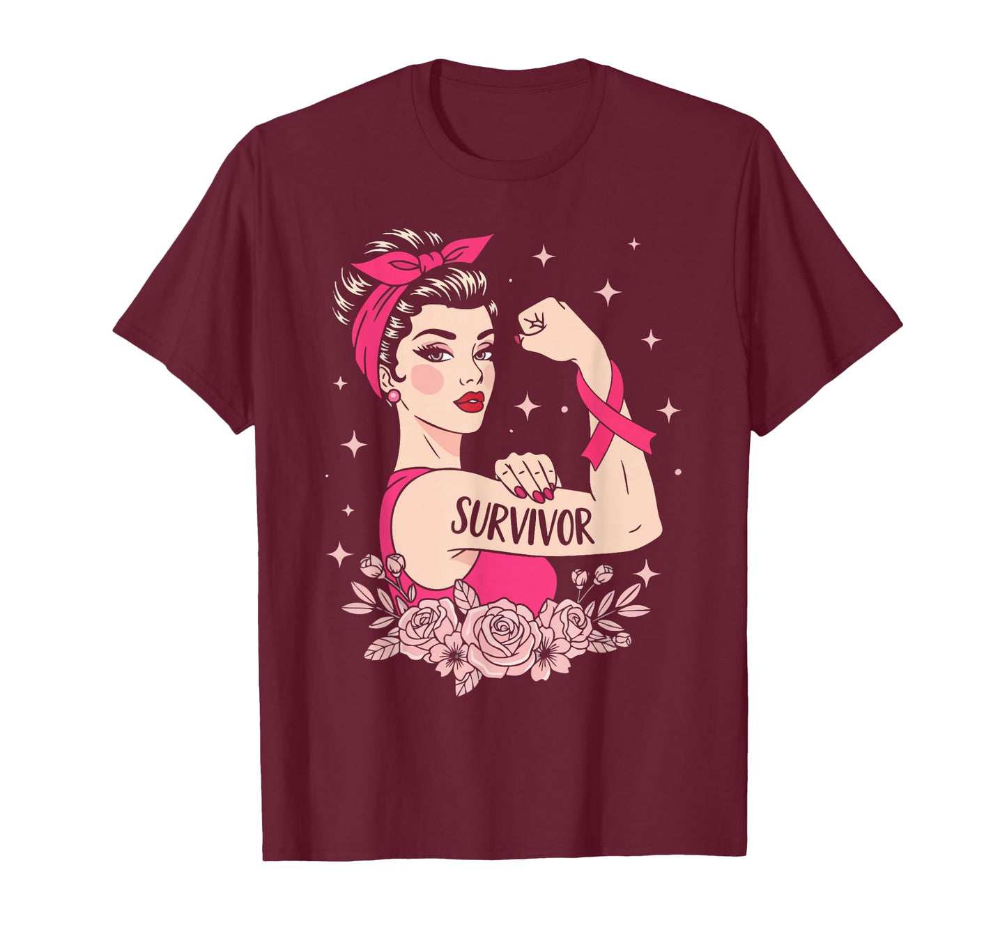 Breast Cancer Survivor Rosie Riveter Pink Awareness Women T-Shirt