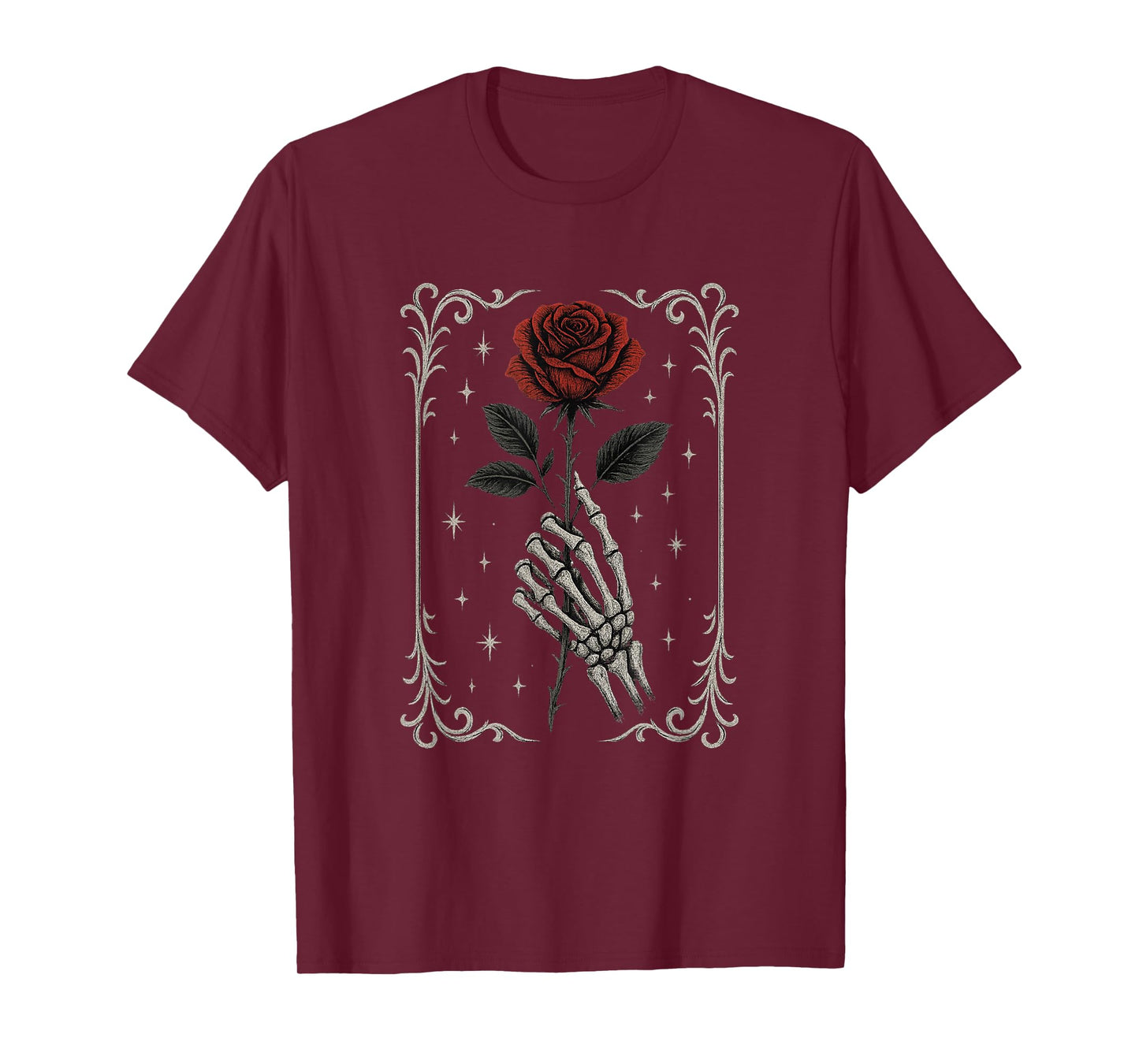 Skeleton Hand Holding Goth Rose T-Shirt