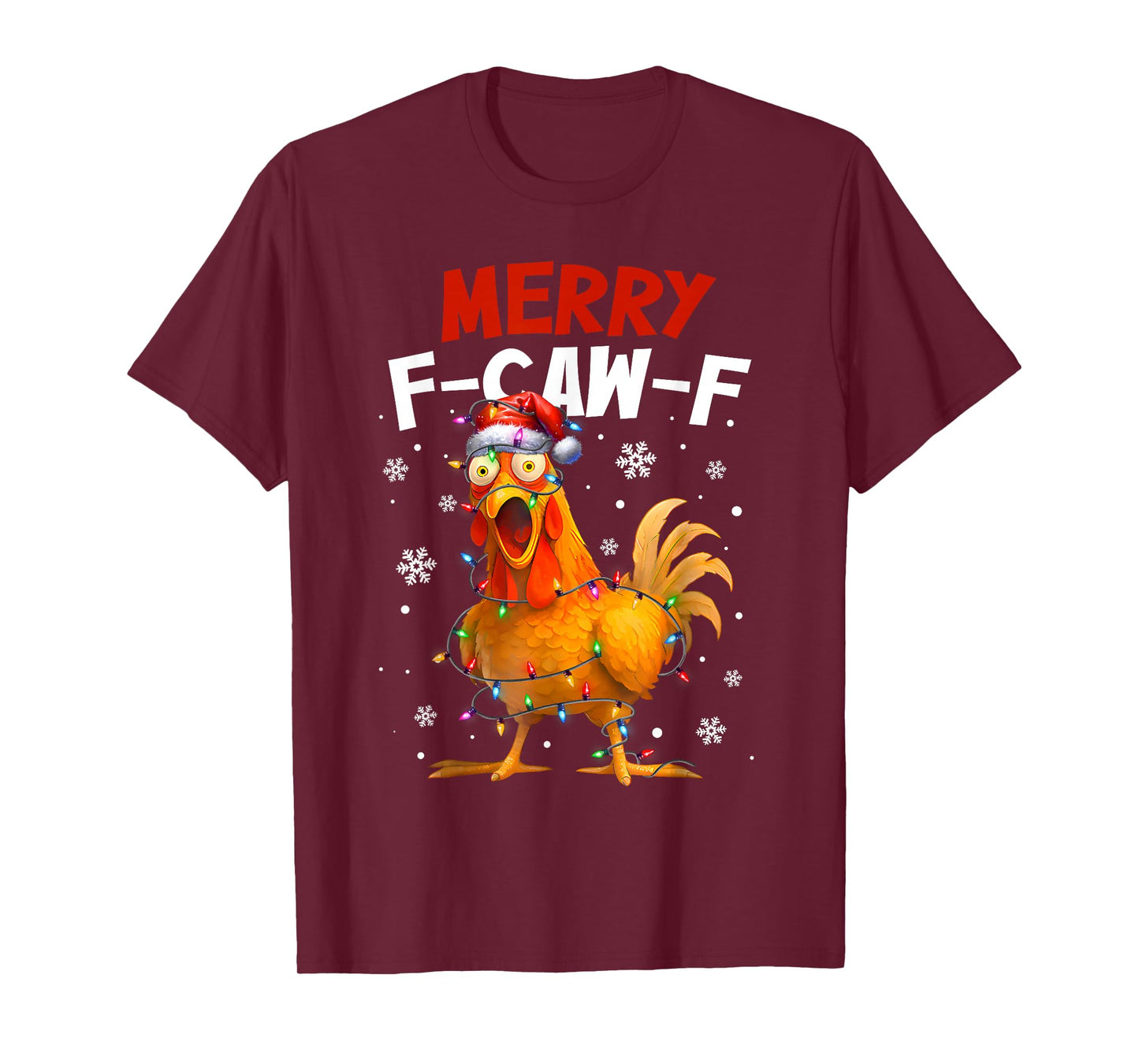 Merry F-Caw-F Chicken Christmas Snowflake Xmas Lights Pajama T-Shirt