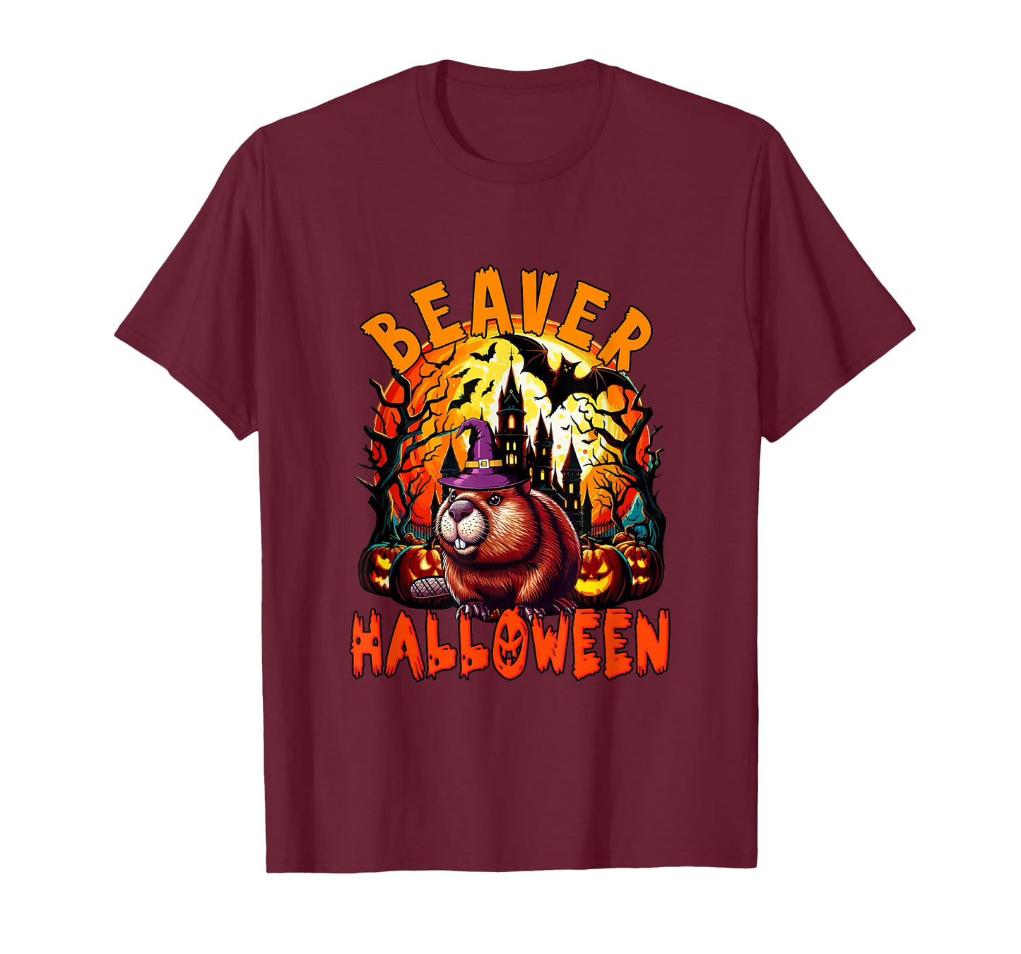 Beaver Halloween Cosplay Witch Horror Carved Pumpkins T-Shirt