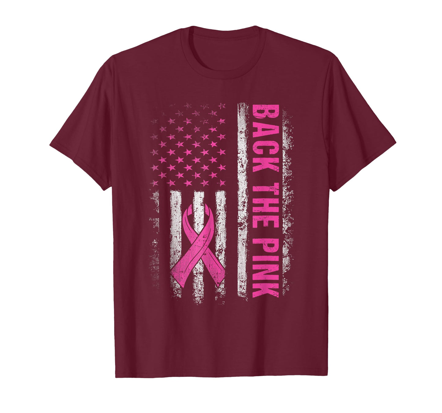 Back The Pink Ribbon American Flag Breast Cancer Awareness T-Shirt