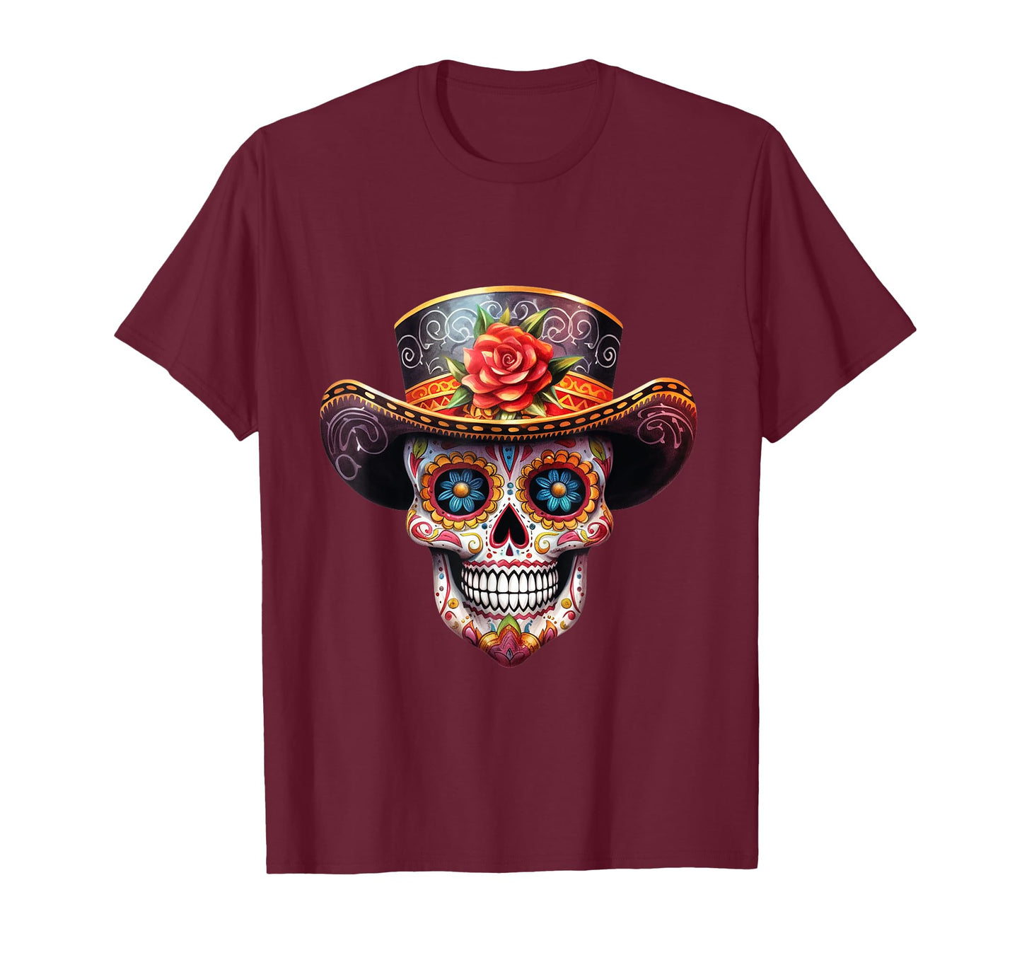 Sugar Skull Black White Image Day Dead Dios De Los Muertos T-Shirt