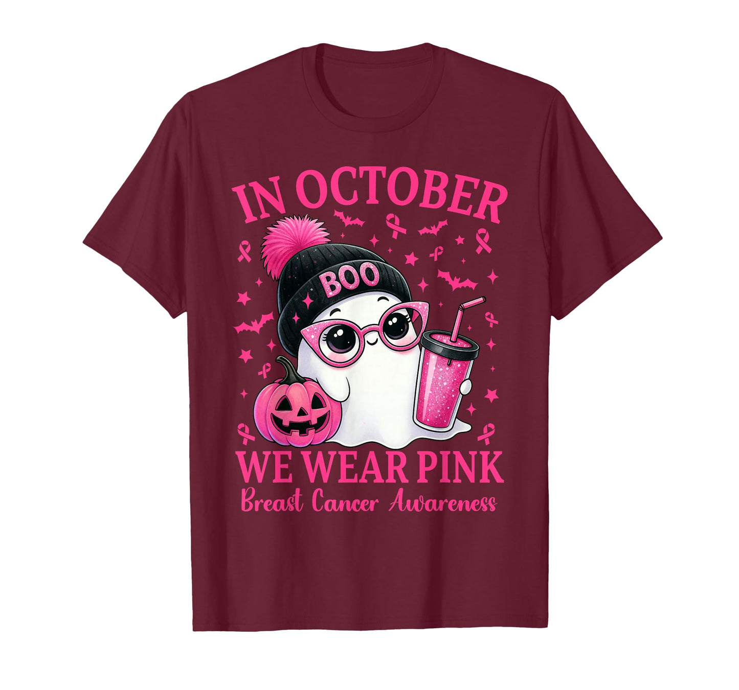 in October We Wear Pink Breast Cancer Awareness Halloween T-Shirt