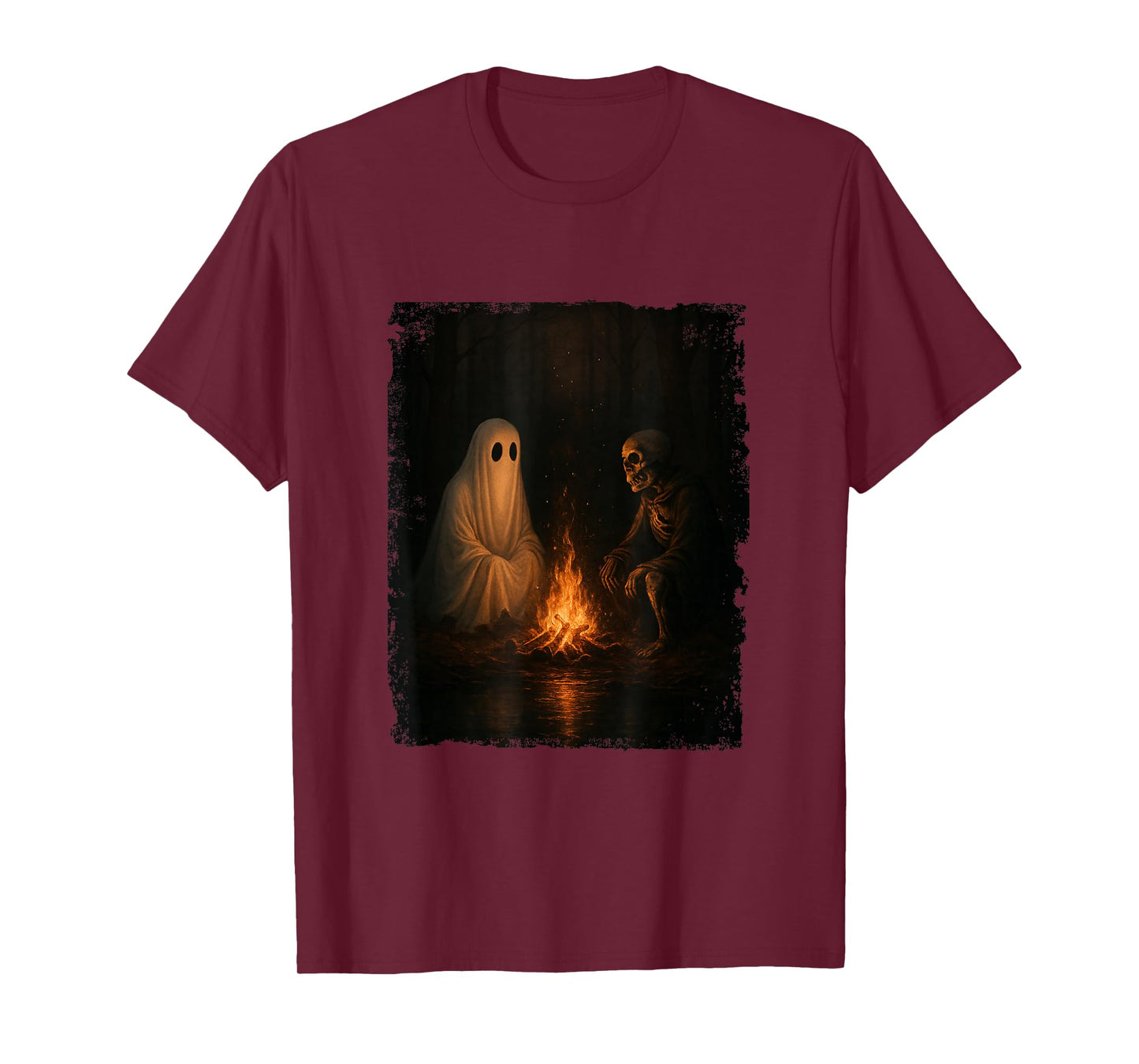 Ghost and Skeleton Campfire Gothic Halloween Night T-Shirt