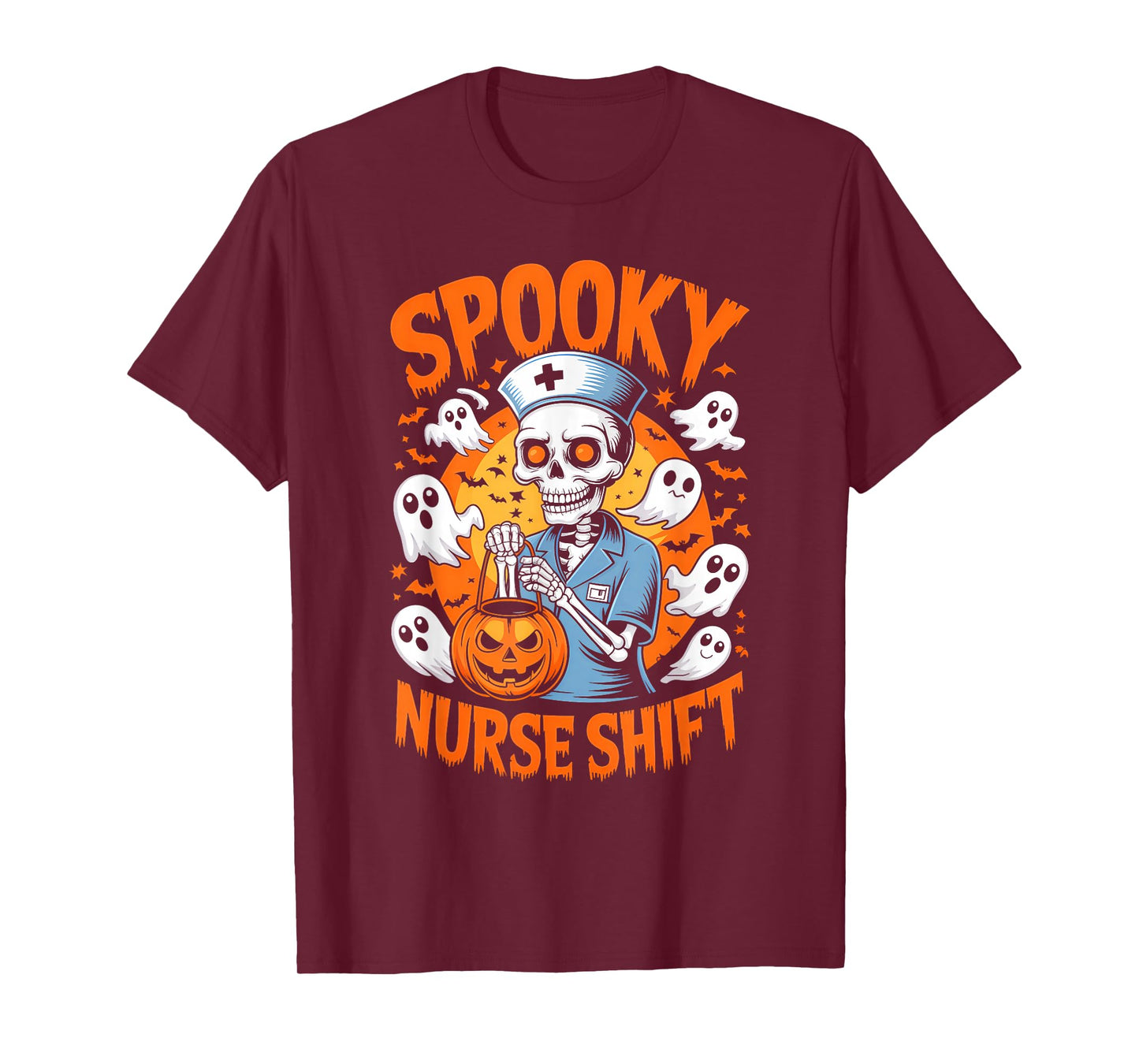 Spooky Nurse Shift Nurses Skeletons Ghosts Halloween T-Shirt