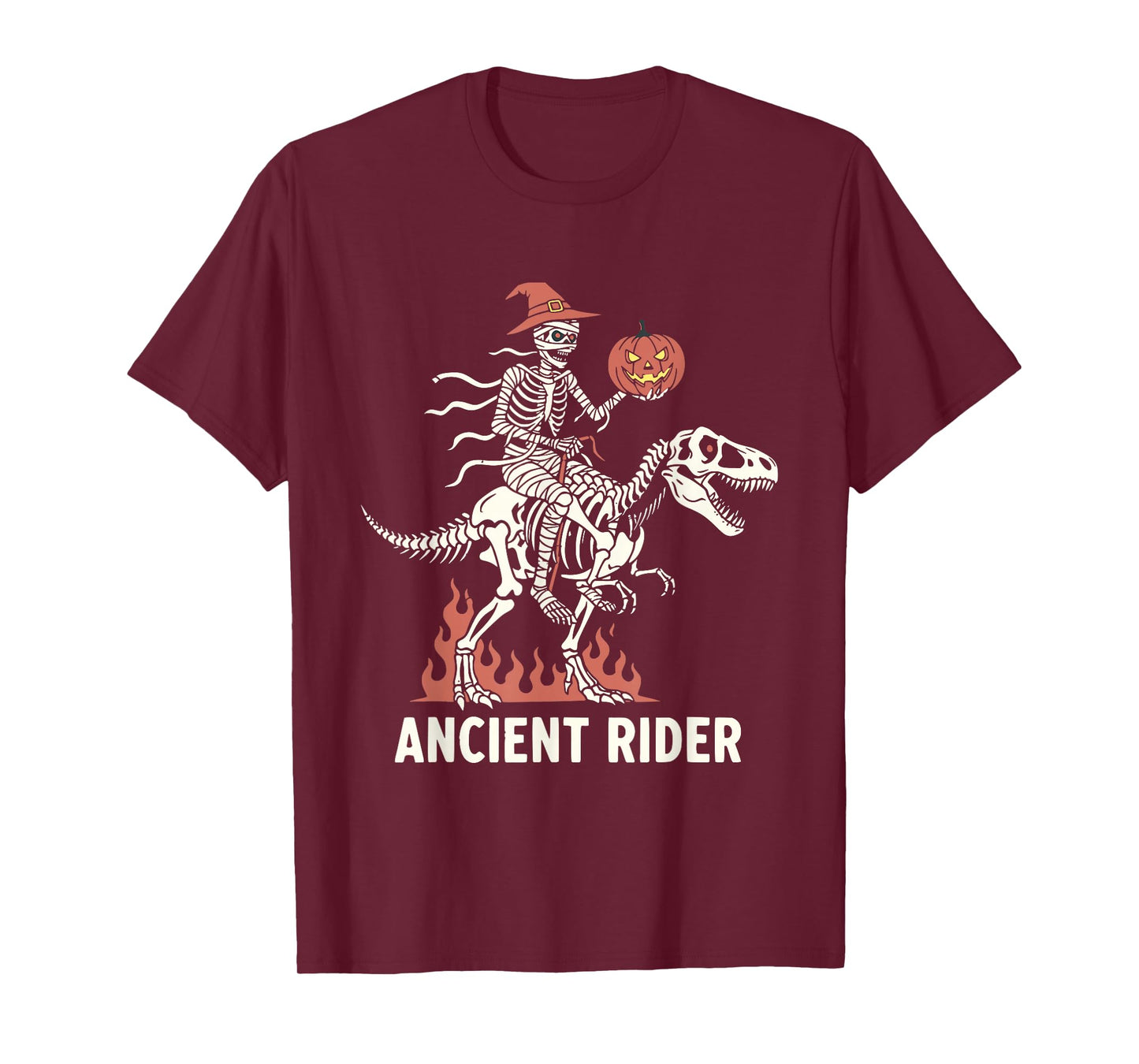 Mummy Dinosaur Skeleton Riding Halloween T Rex Pumpkin T-Shirt