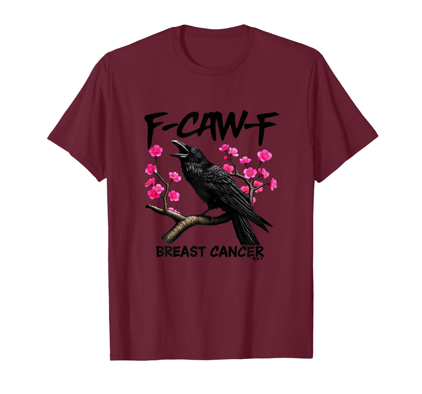 Funny Breast Cancer Awareness Pink Sakura F-CAW-F Crow Bird T-Shirt