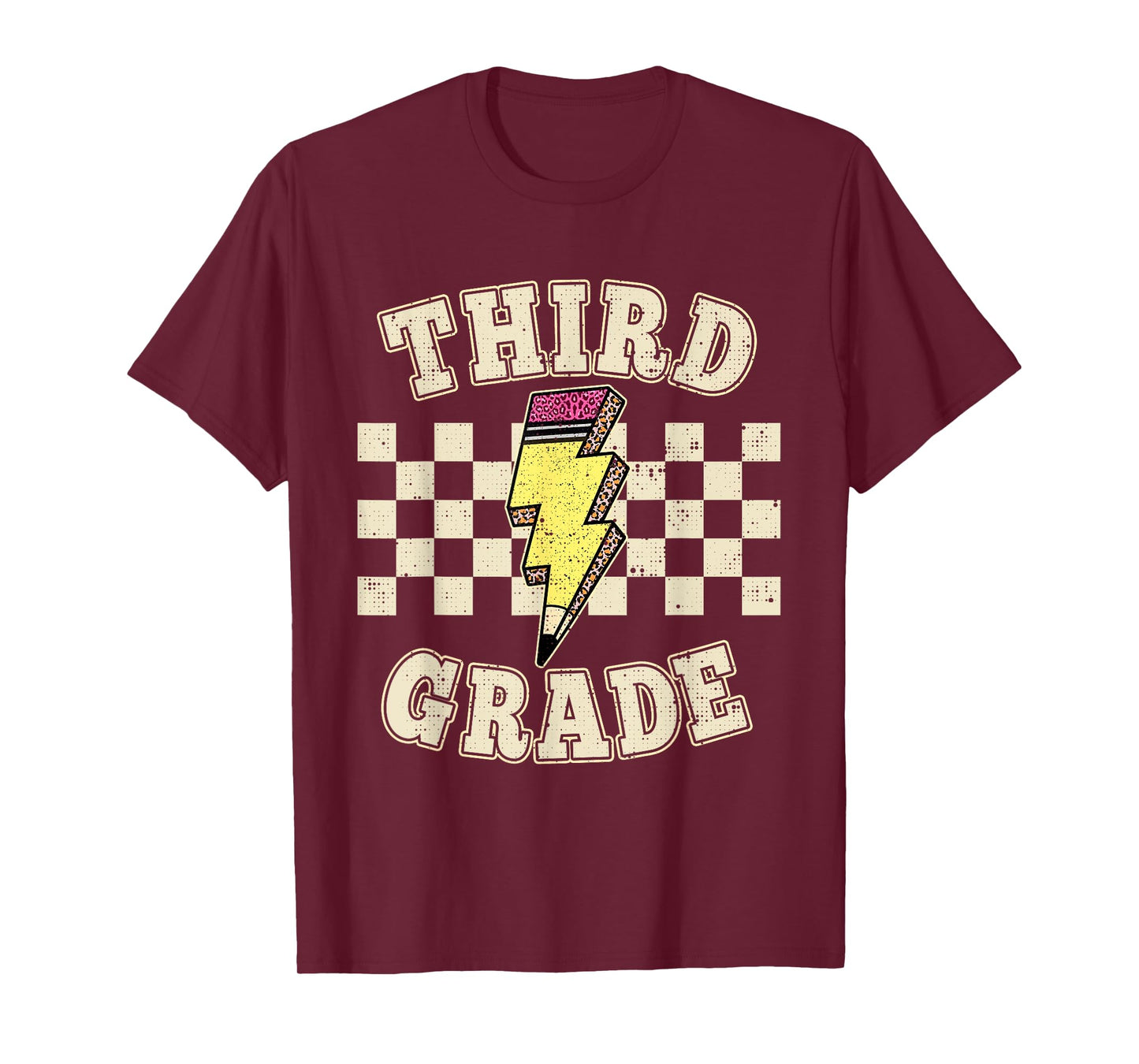 Retro Third Grade Teacher Lightning Bolt Pencil Teacher Kids T-Shirt