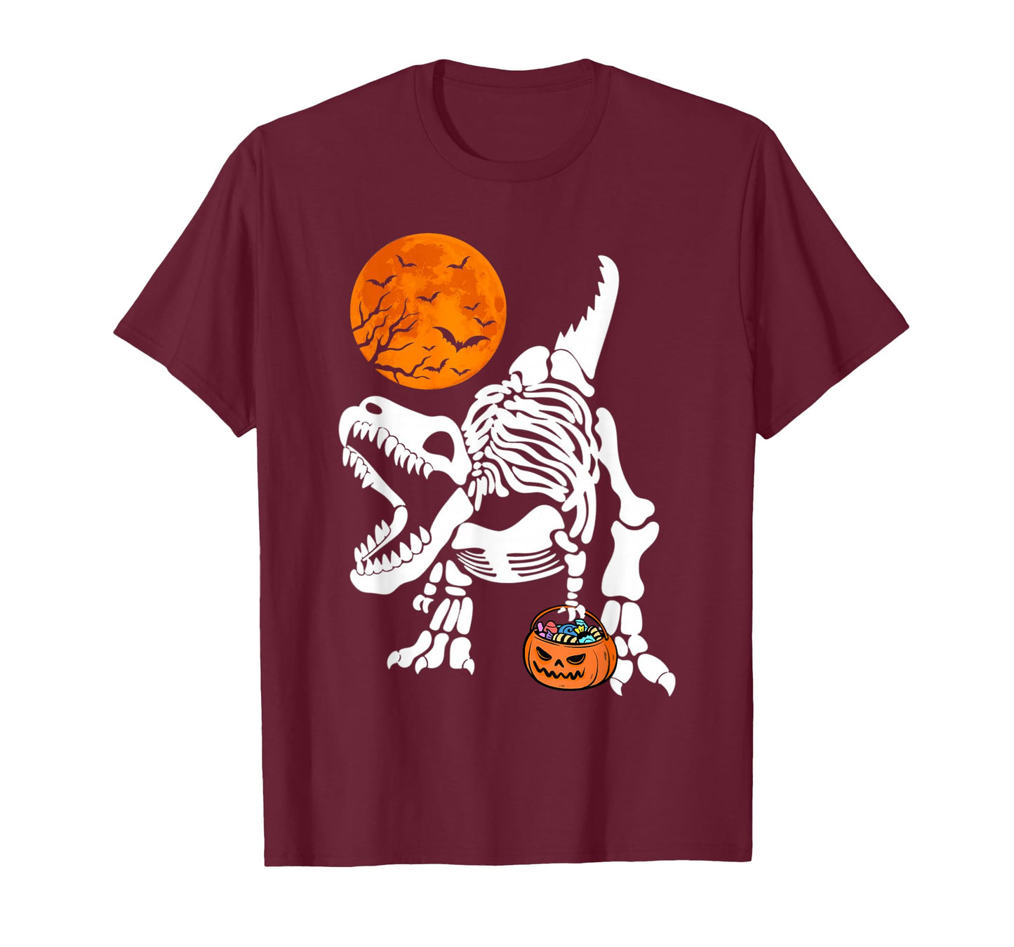 Halloween Dinosaur Skeleton T-rex Scary Pumpkin Moon Boys T-Shirt