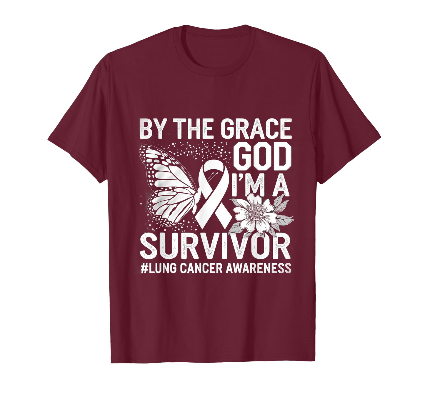 Lung Cancer Survivor By The Grace God White Ribbon Butterfly T-Shirt
