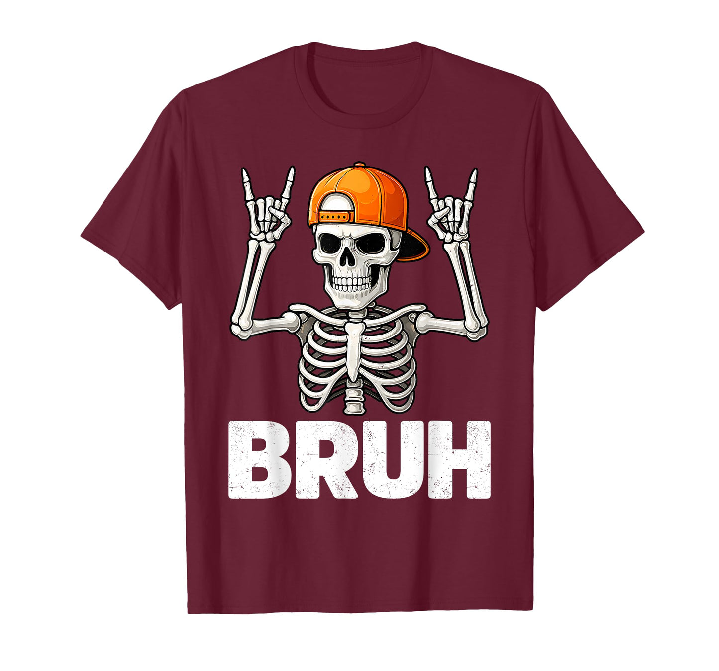 Vintage Bruh Halloween Skeleton Rock Distressed Mens Boys T-Shirt