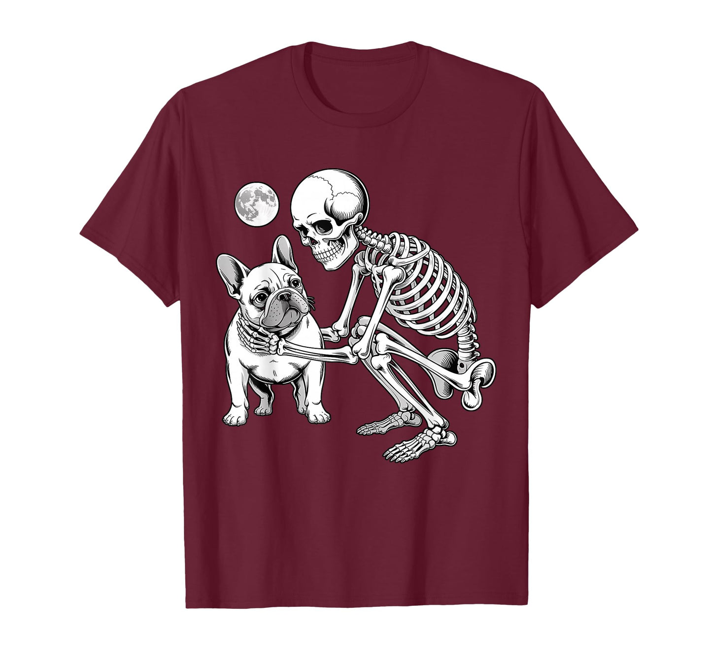 Skeleton Hugging Dog Halloween French Bulldog Lover Mom Dad T-Shirt