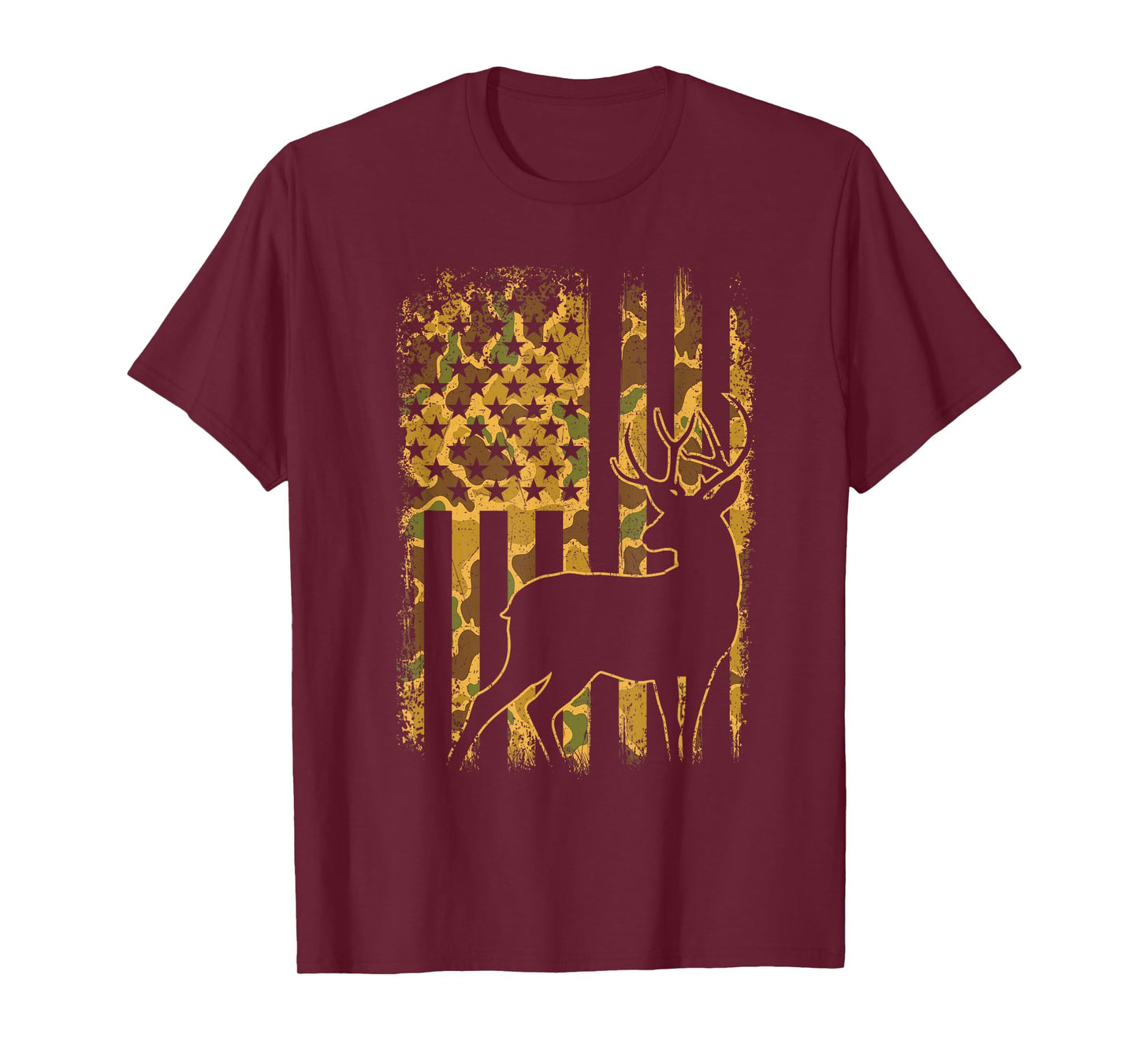 Camo US Flag Deer - Buck Hunting Lover Big Game Hunter T-Shirt
