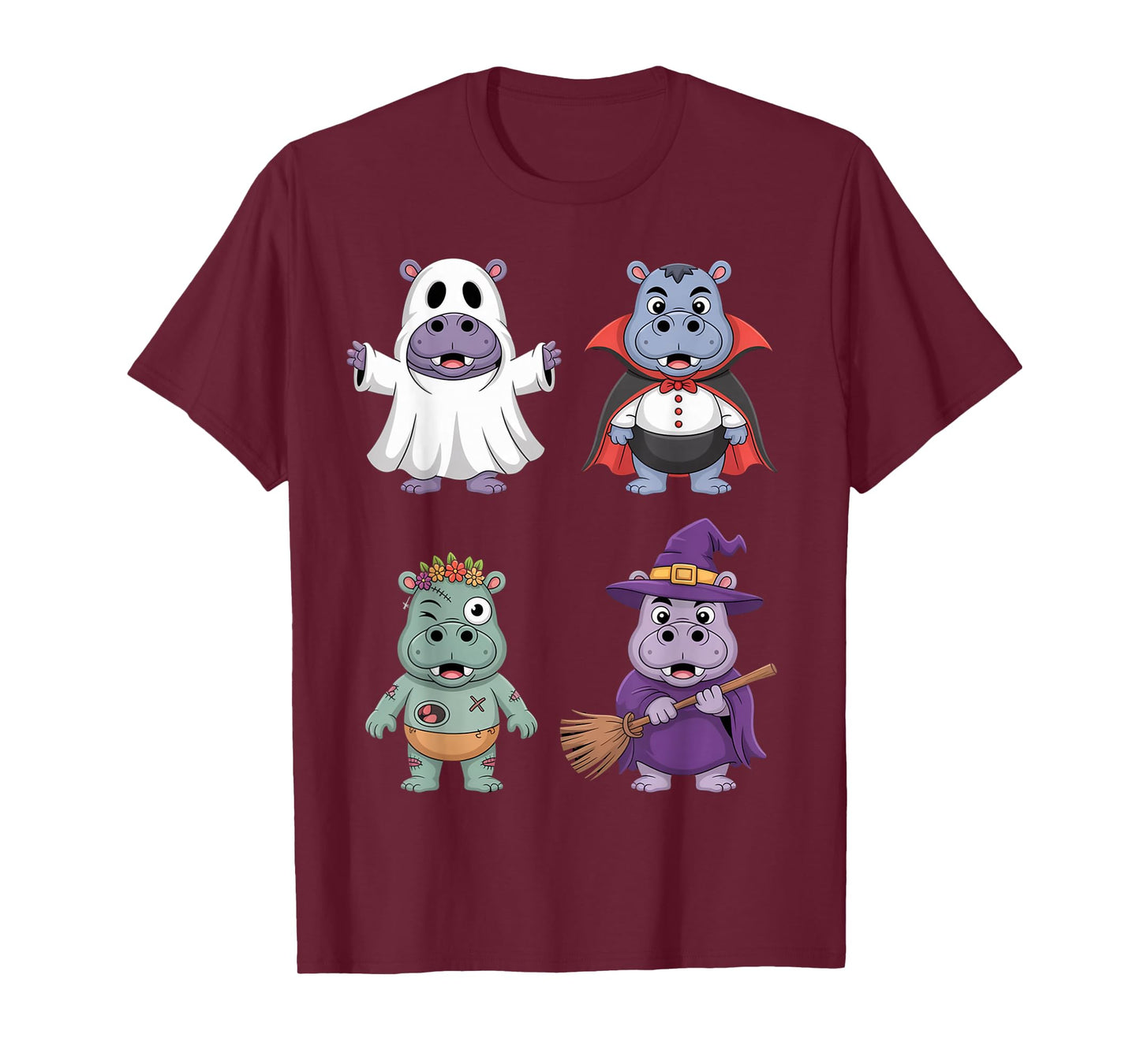 Cute Hippo Halloween Costume Boo Witch Skeleton Boys Girls T-Shirt