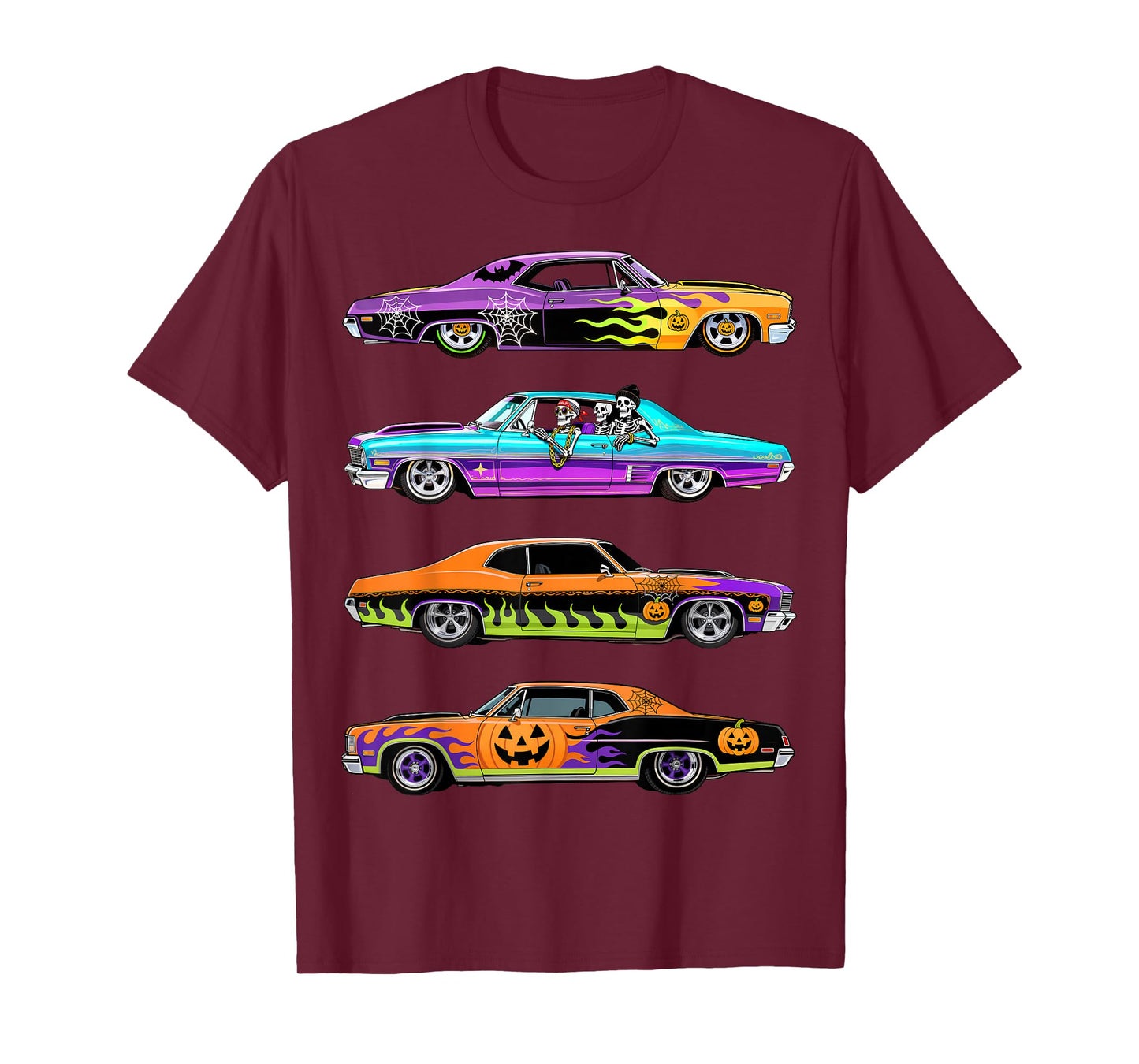 Spooky Retro Low Rider Cars Halloween Skeleton Drivers T-Shirt