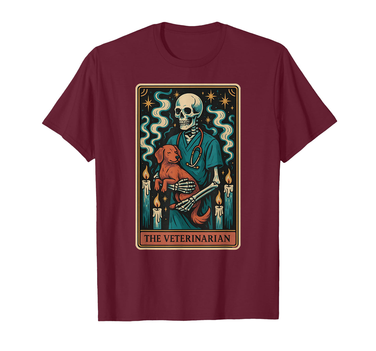 The Veterinarian Tarot Card Halloween Skeleton Vet with Dog T-Shirt
