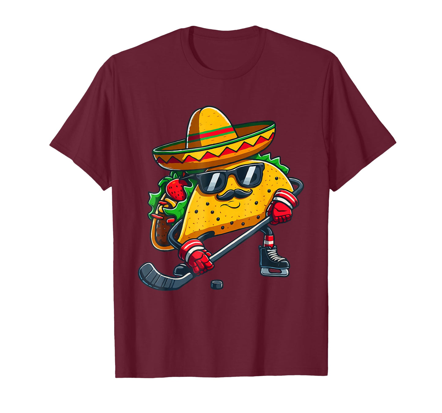 Funny Cinco De Mayo Taco Ice Hockey Player Men Women T-Shirt
