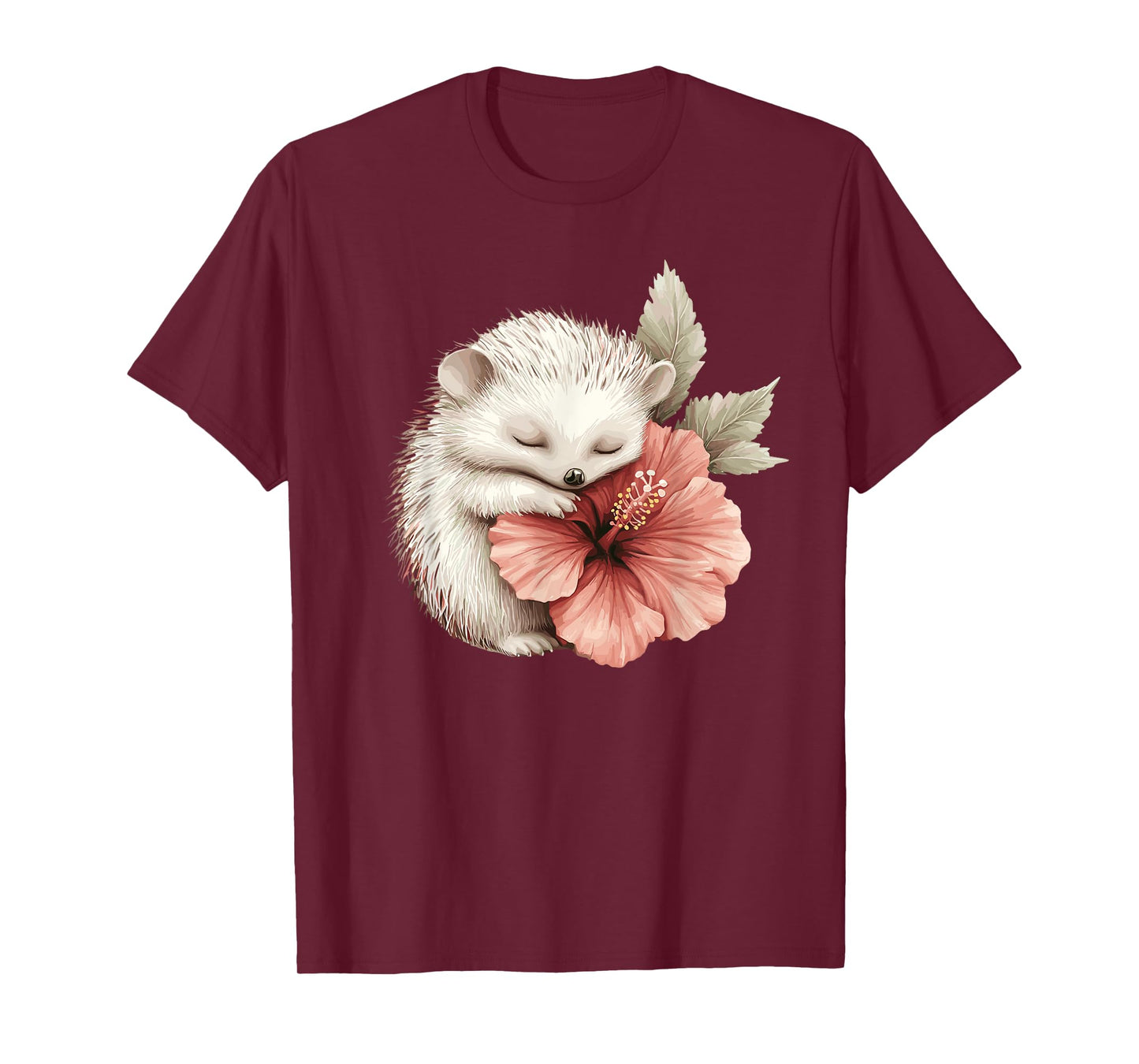 Cute Hedgehog Sleeping Hugging Flower T-Shirt