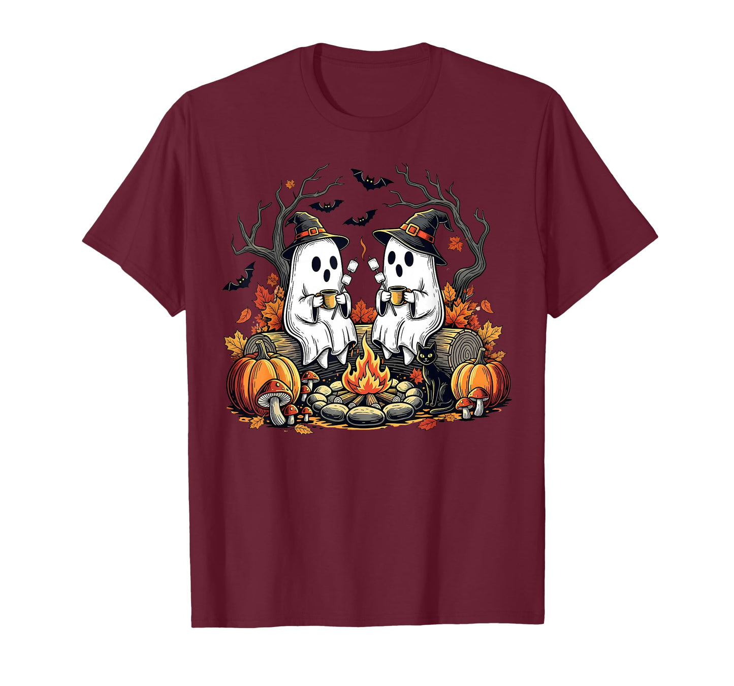 Vintage Ghost Campfire Cozy Camping Gothic Autumn Halloween T-Shirt