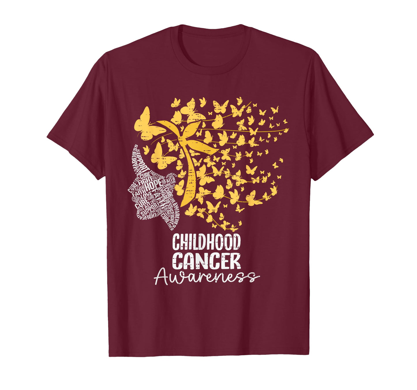 Womens Childhood Cancer Awareness Gold Butterfly Hair Ribbon T-Shirt