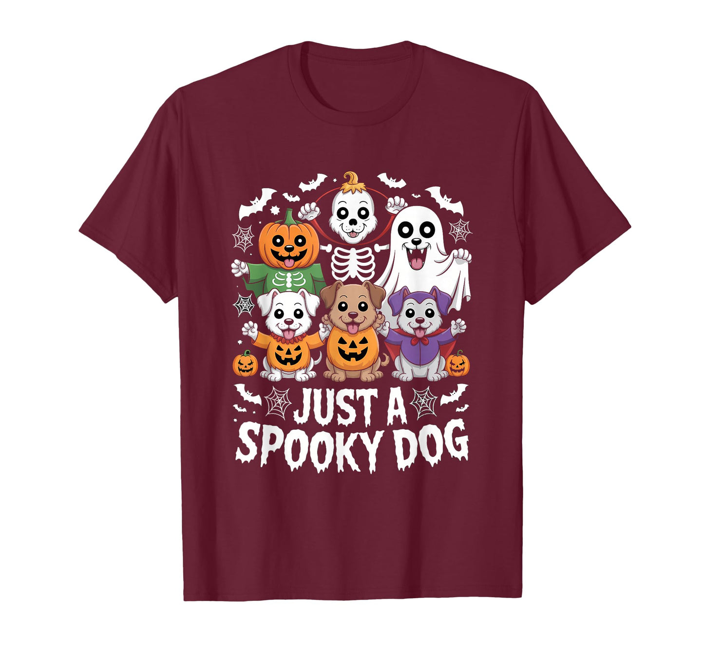 Just A Spooky Dog Halloween Pumpkin Ghost Skeleton T-Shirt
