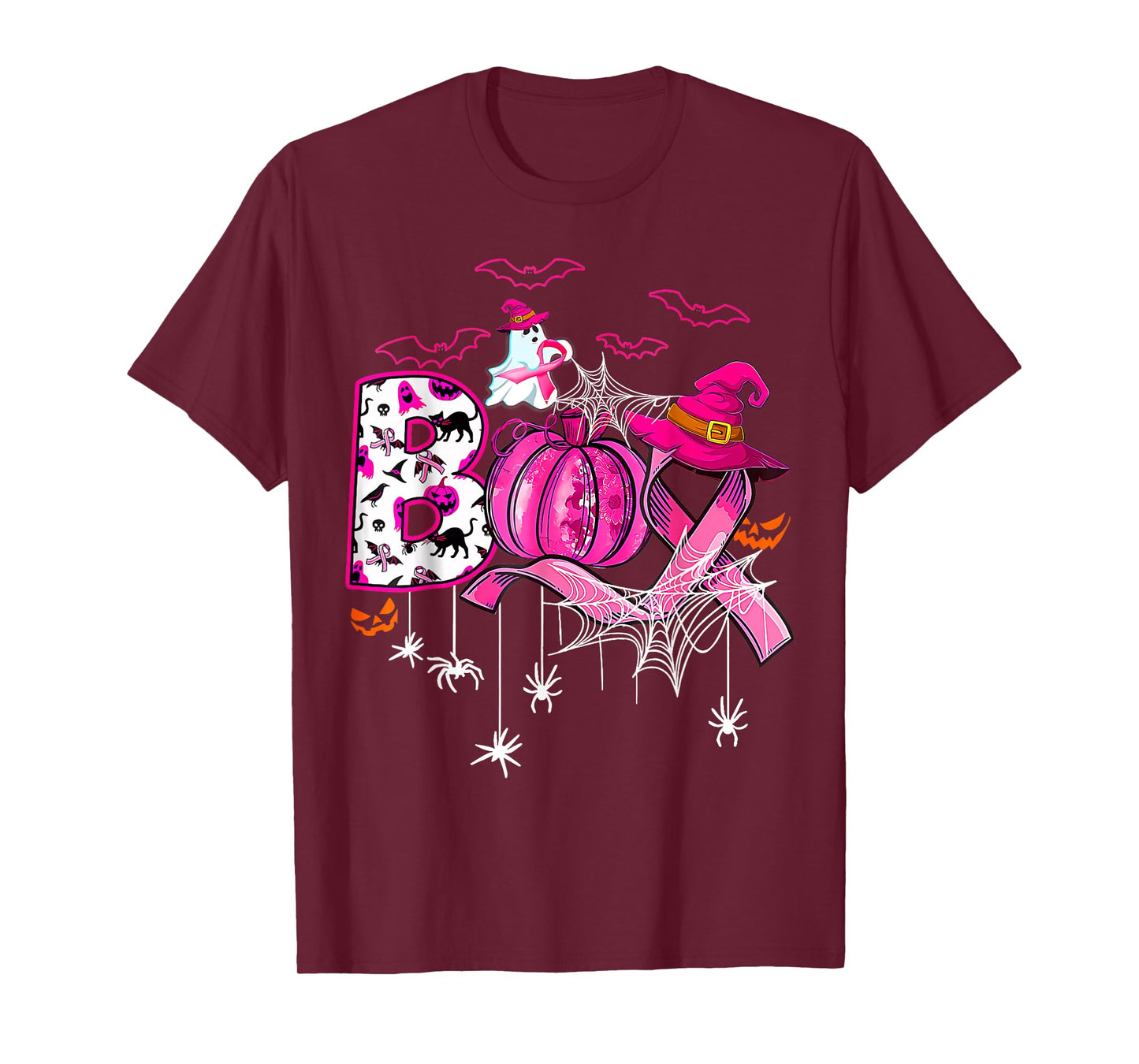 Boo Pumpkin Witch Pink Ribbon Breast Cancer Halloween T-Shirt