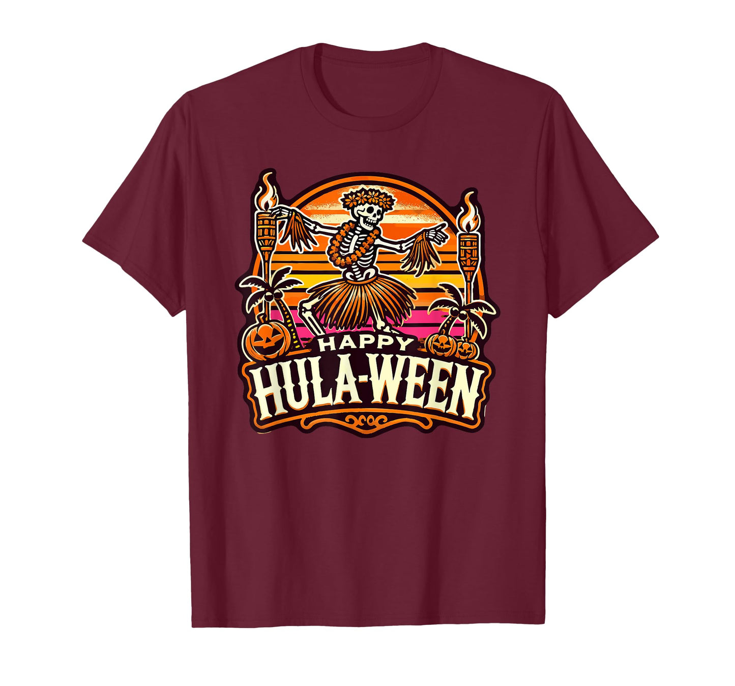Happy Hulaween Spooky Halloween Island Skeleton Hula Dancer T-Shirt