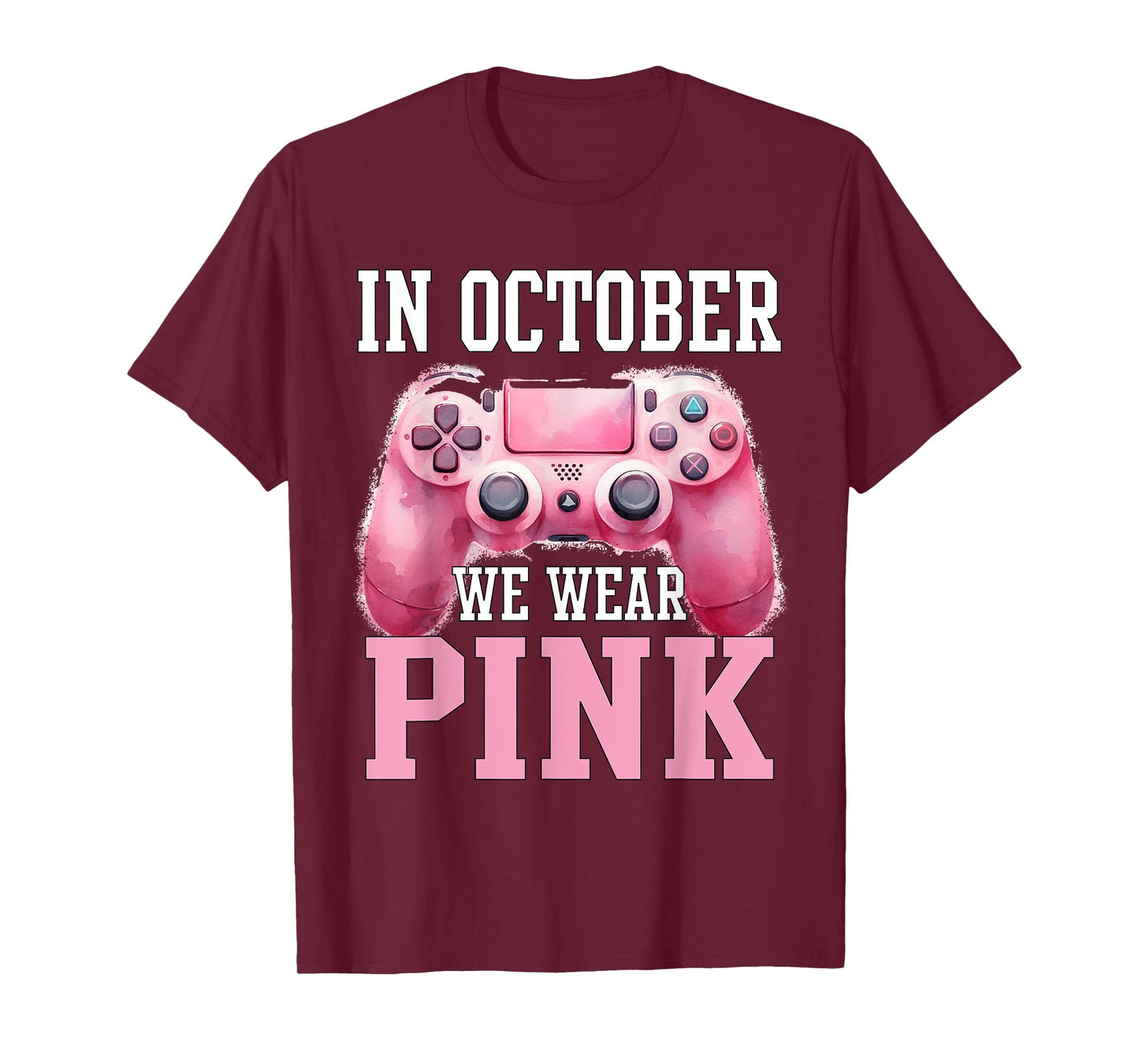 In October We Wear Pink Breast Cancer Gaming Kids Boys Youth T-Shirt