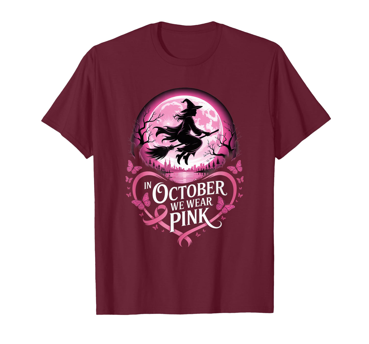 Halloween Breast Cancer Awareness October Witch T-Shirt