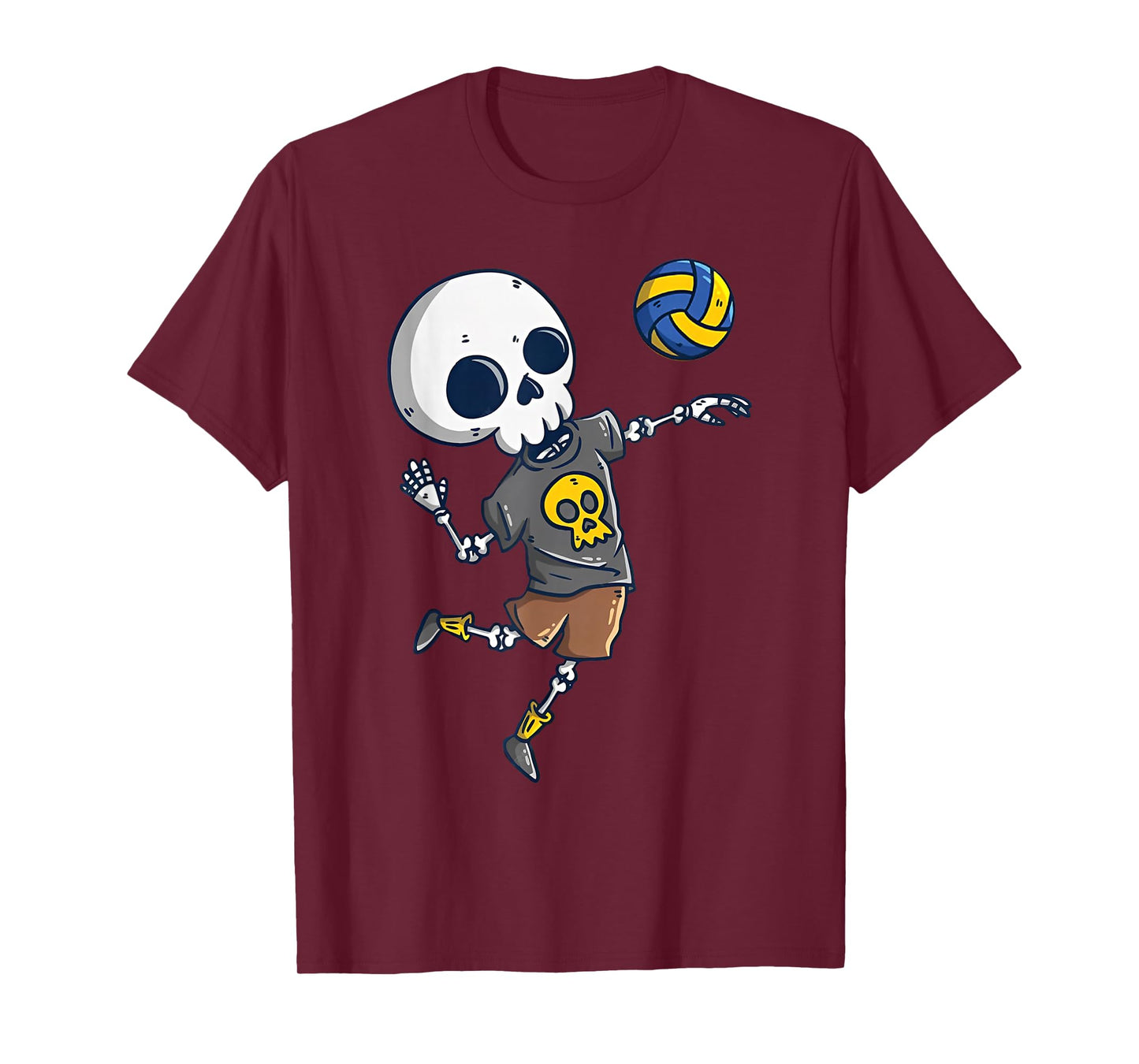 Boys Men Volleyball Player Skeleton Funny Halloween Party T-Shirt