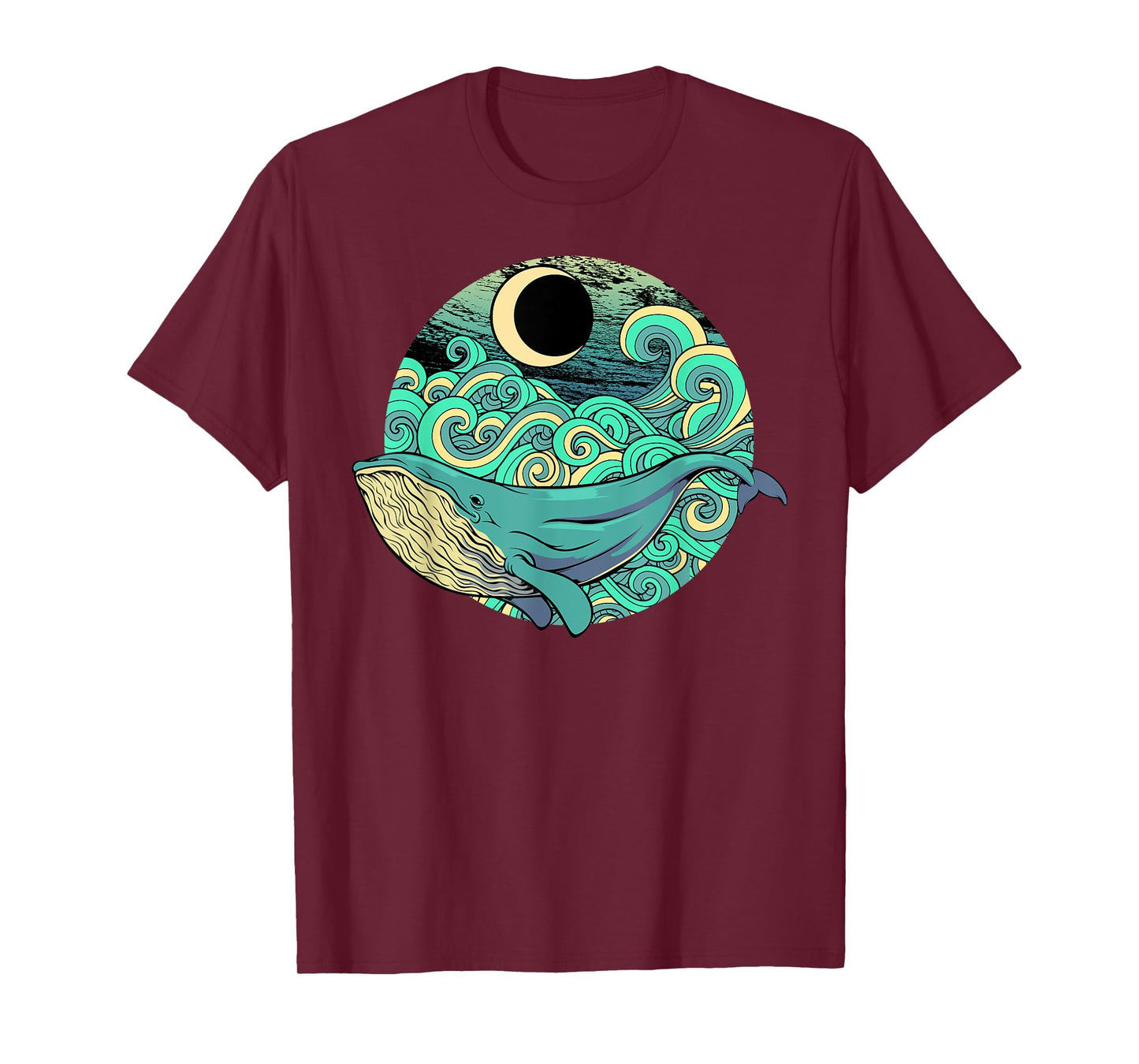 Humpback Whale Marine Life Ocean Nature Sea Blue Waves Moon T-Shirt