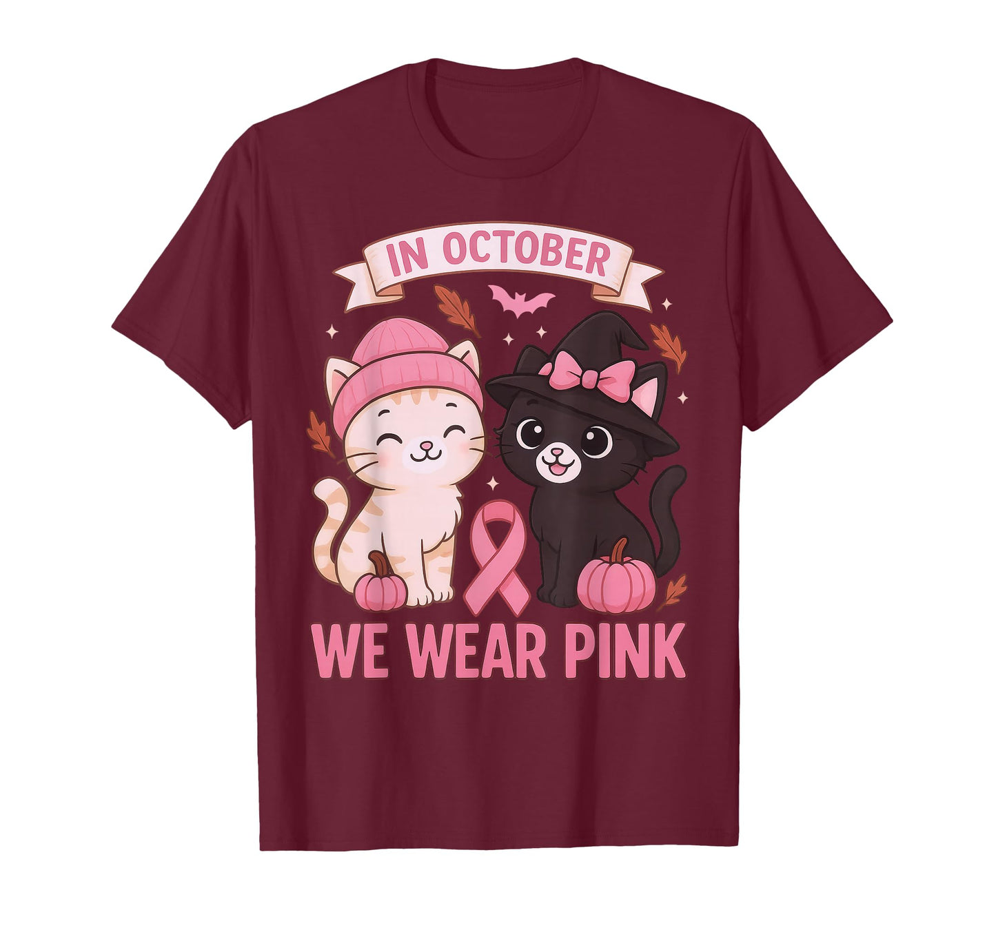 in October We Wear Pink Cute Cat Breast Cancer Awareness T-Shirt