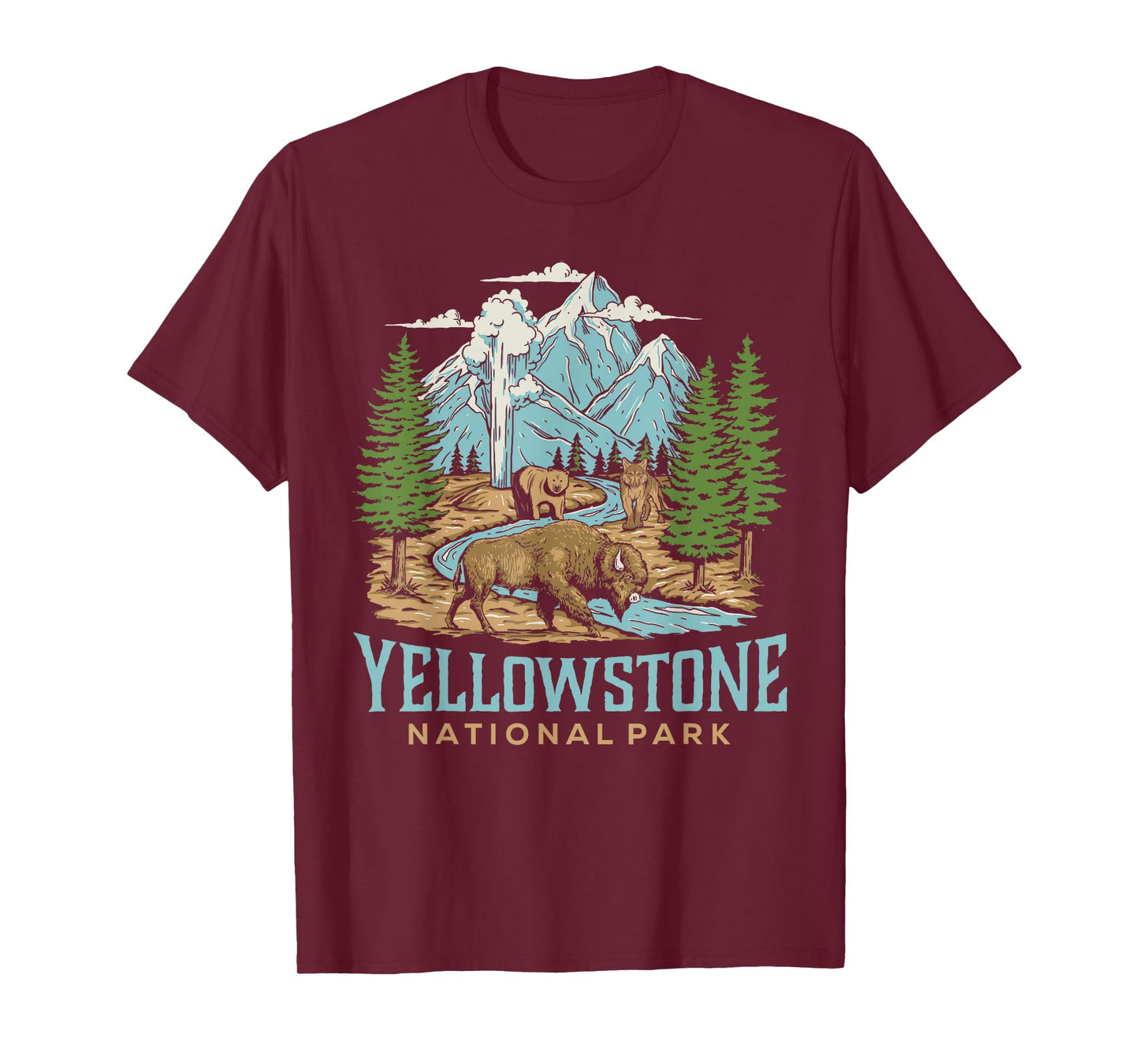 Yellowstone US National Park Wolf Bison Bear Vintage Gift T-Shirt
