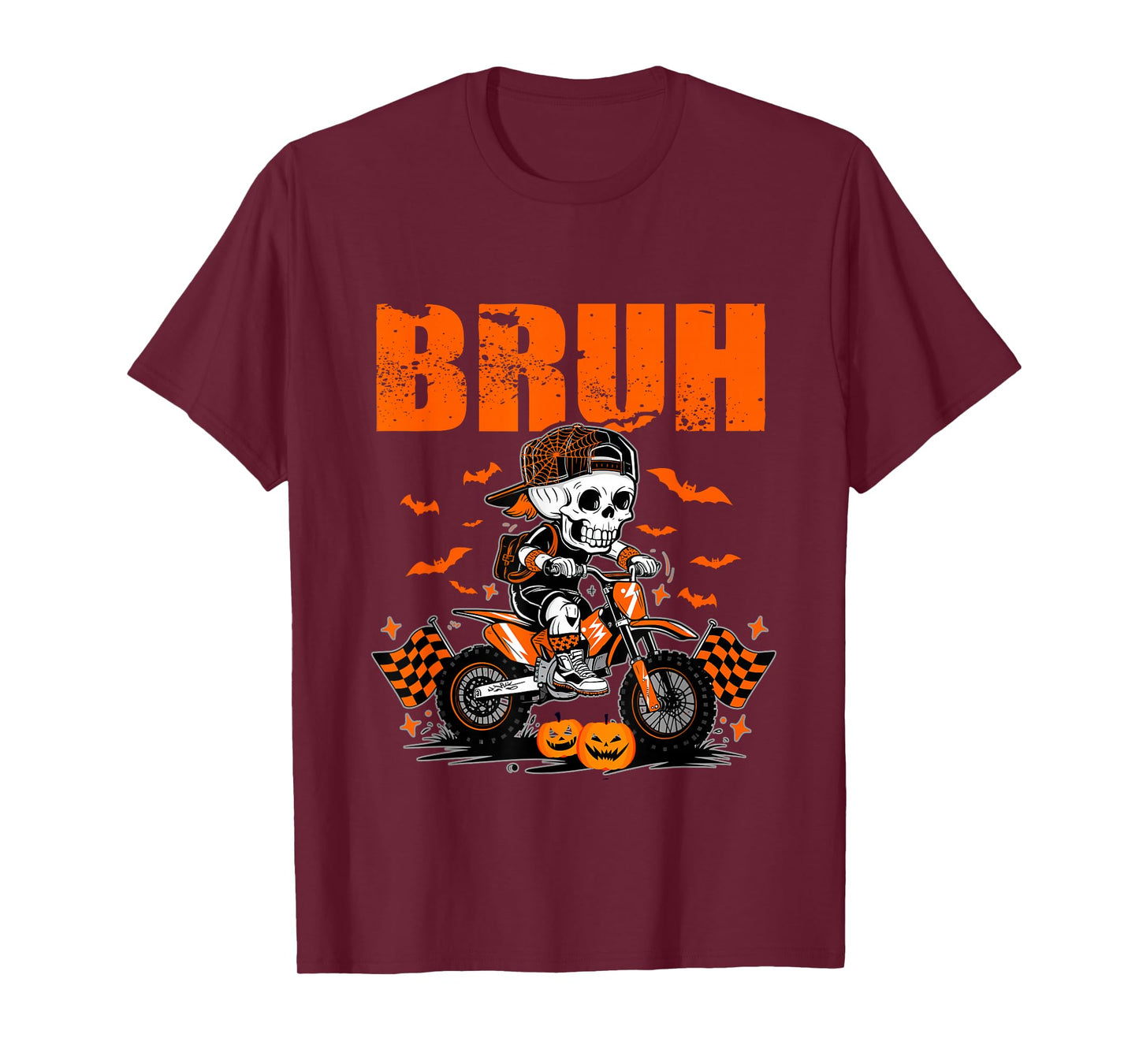 Bruh Skeleton Dirt Bike Halloween for Boys Kids T-Shirt