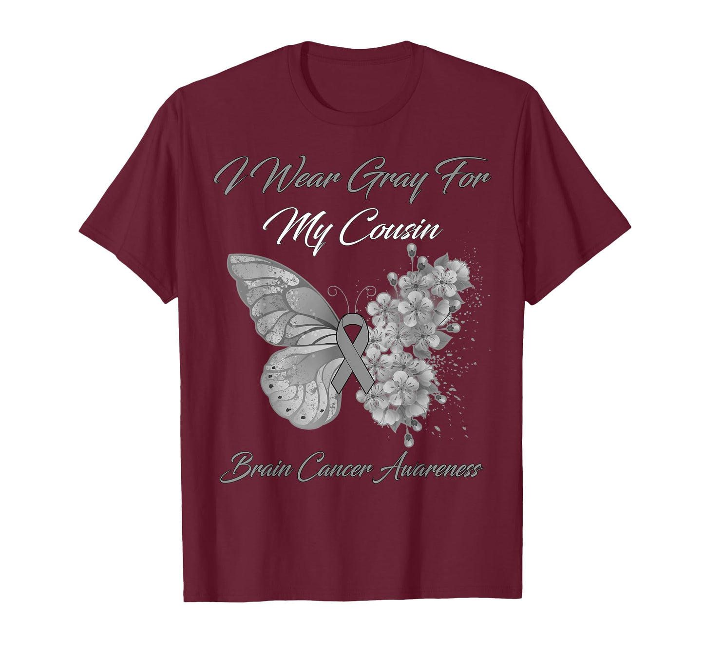 Butterfly I Wear Gray For My Cousin Brain Cancer Awareness T-Shirt