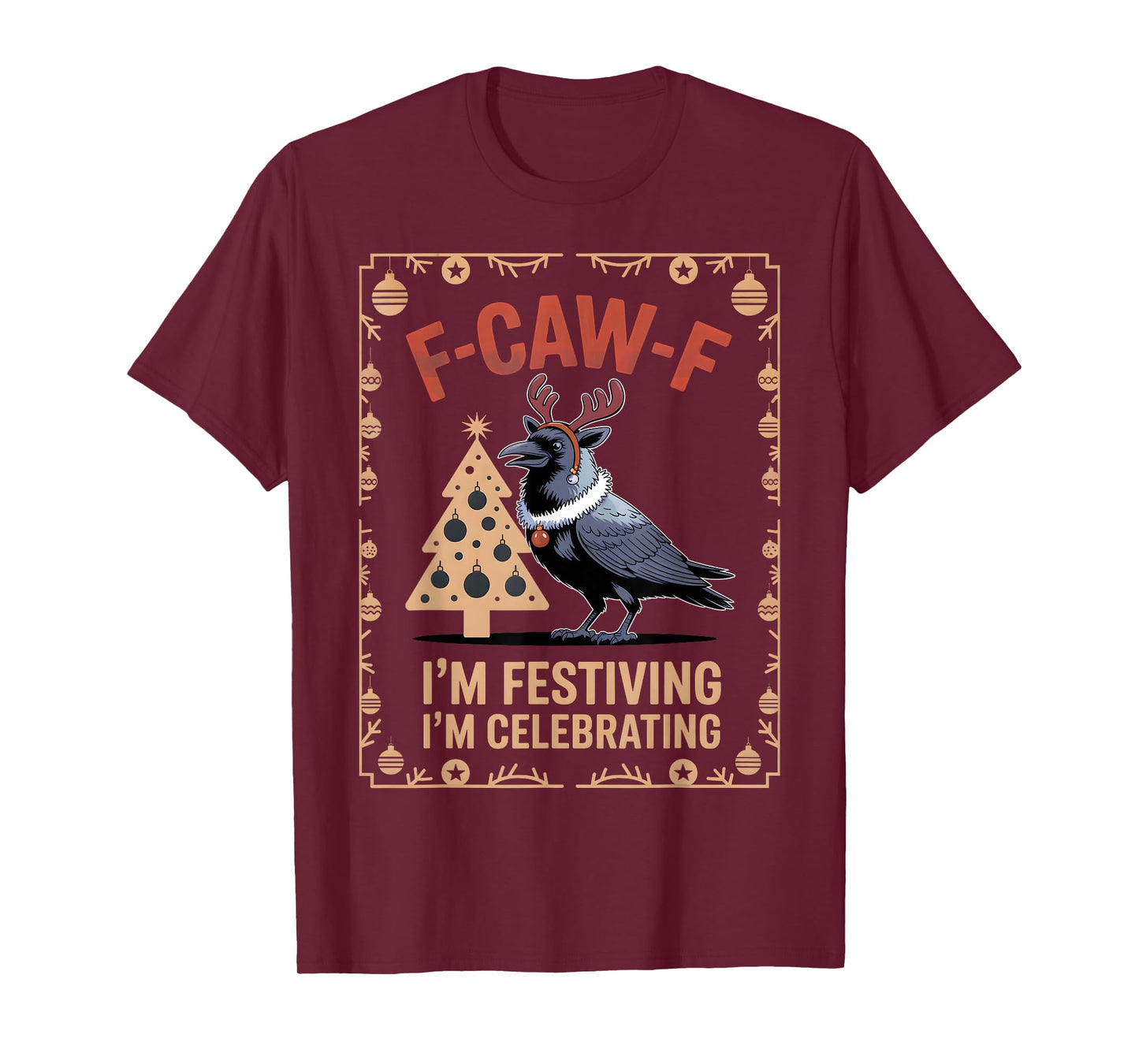 Black Crow F-Caw-F Funny Retro Christmas Lights Santa hat T-Shirt