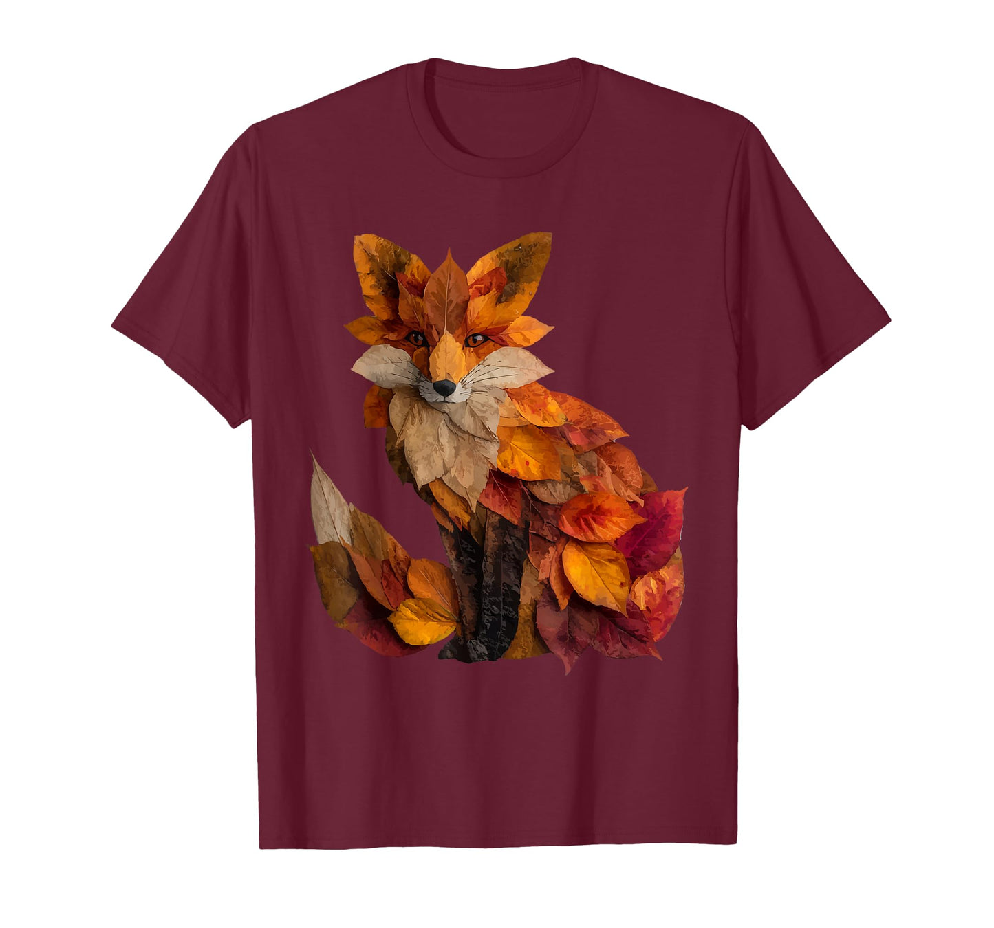 Cute Fox Autumn Leaves Artistic Animal Art Fall Aesthetic T-Shirt